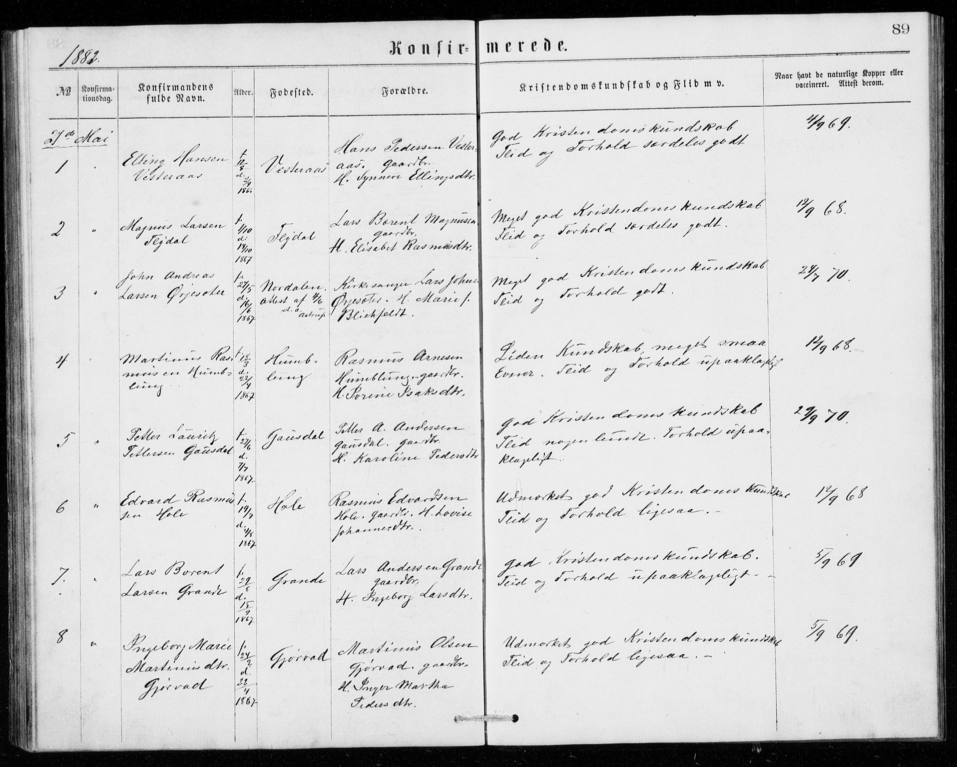 Ministerialprotokoller, klokkerbøker og fødselsregistre - Møre og Romsdal, SAT/A-1454/518/L0235: Klokkerbok nr. 518C02, 1867-1888, s. 89