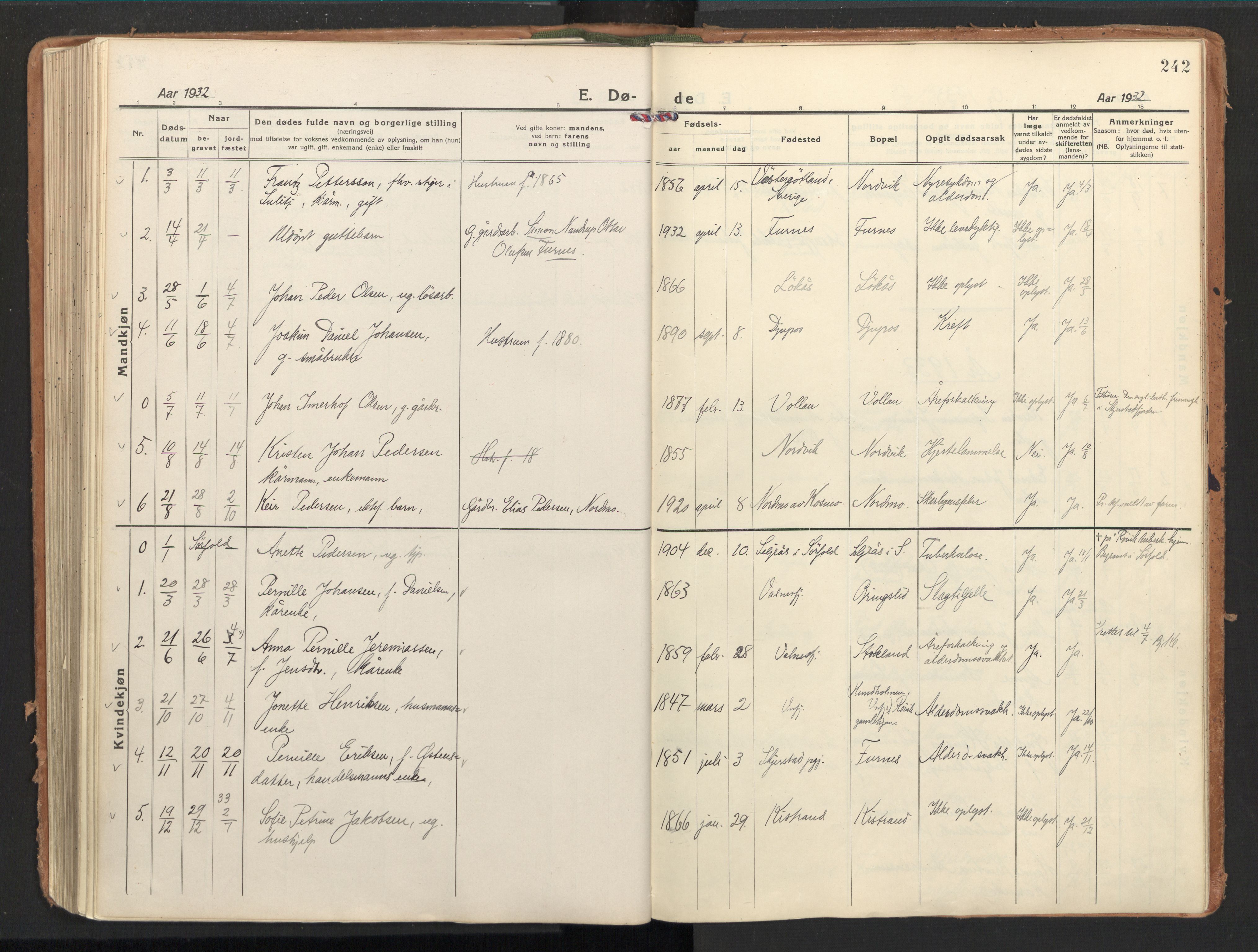 Ministerialprotokoller, klokkerbøker og fødselsregistre - Nordland, AV/SAT-A-1459/851/L0725: Ministerialbok nr. 851A02, 1922-1944, s. 242