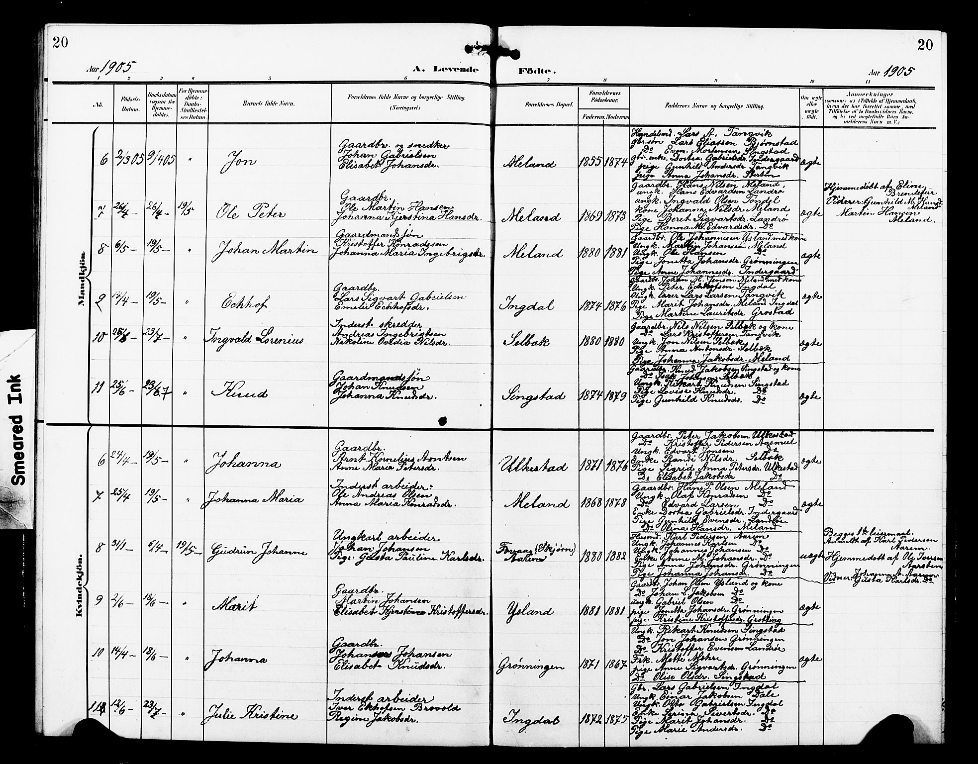 Ministerialprotokoller, klokkerbøker og fødselsregistre - Sør-Trøndelag, SAT/A-1456/663/L0763: Klokkerbok nr. 663C03, 1899-1908, s. 20