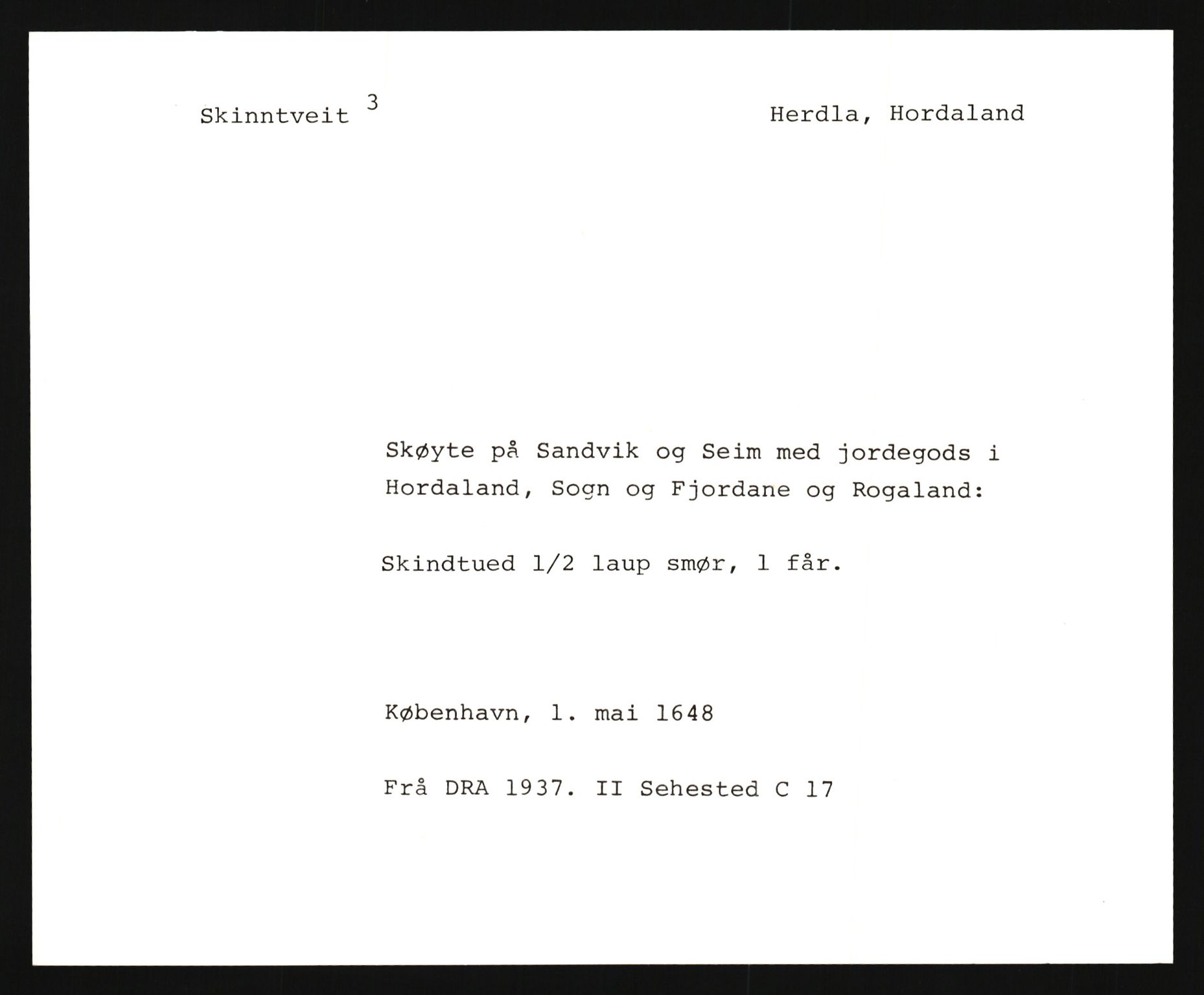 Riksarkivets diplomsamling, AV/RA-EA-5965/F35/F35e/L0028: Registreringssedler Hordaland 1, 1400-1700, s. 525