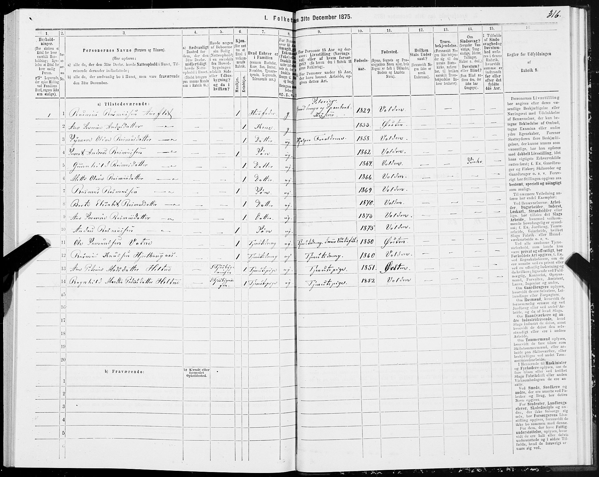 SAT, Folketelling 1875 for 1519P Volda prestegjeld, 1875, s. 4316