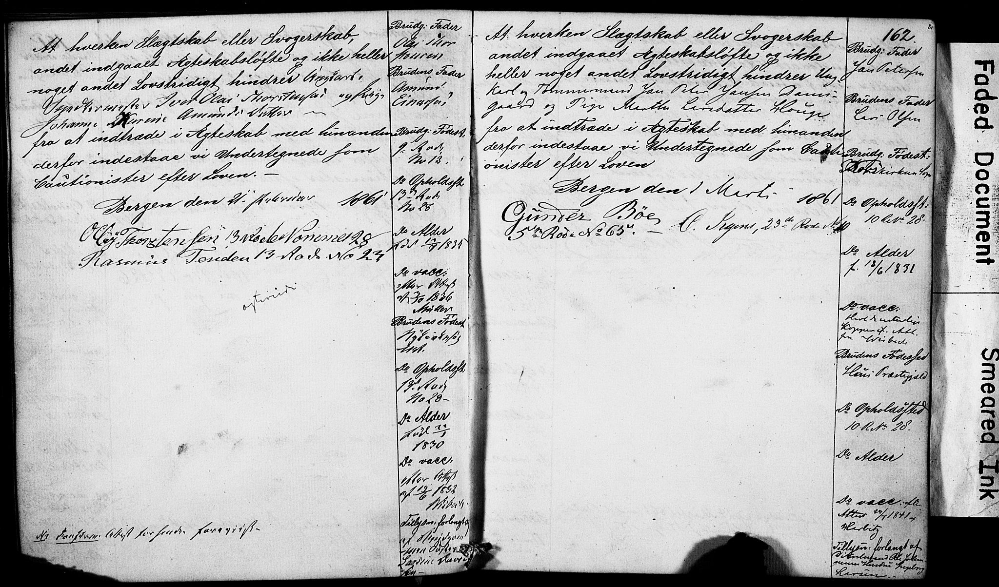 Domkirken sokneprestembete, AV/SAB-A-74801: Forlovererklæringer nr. II.5.5, 1857-1863, s. 162