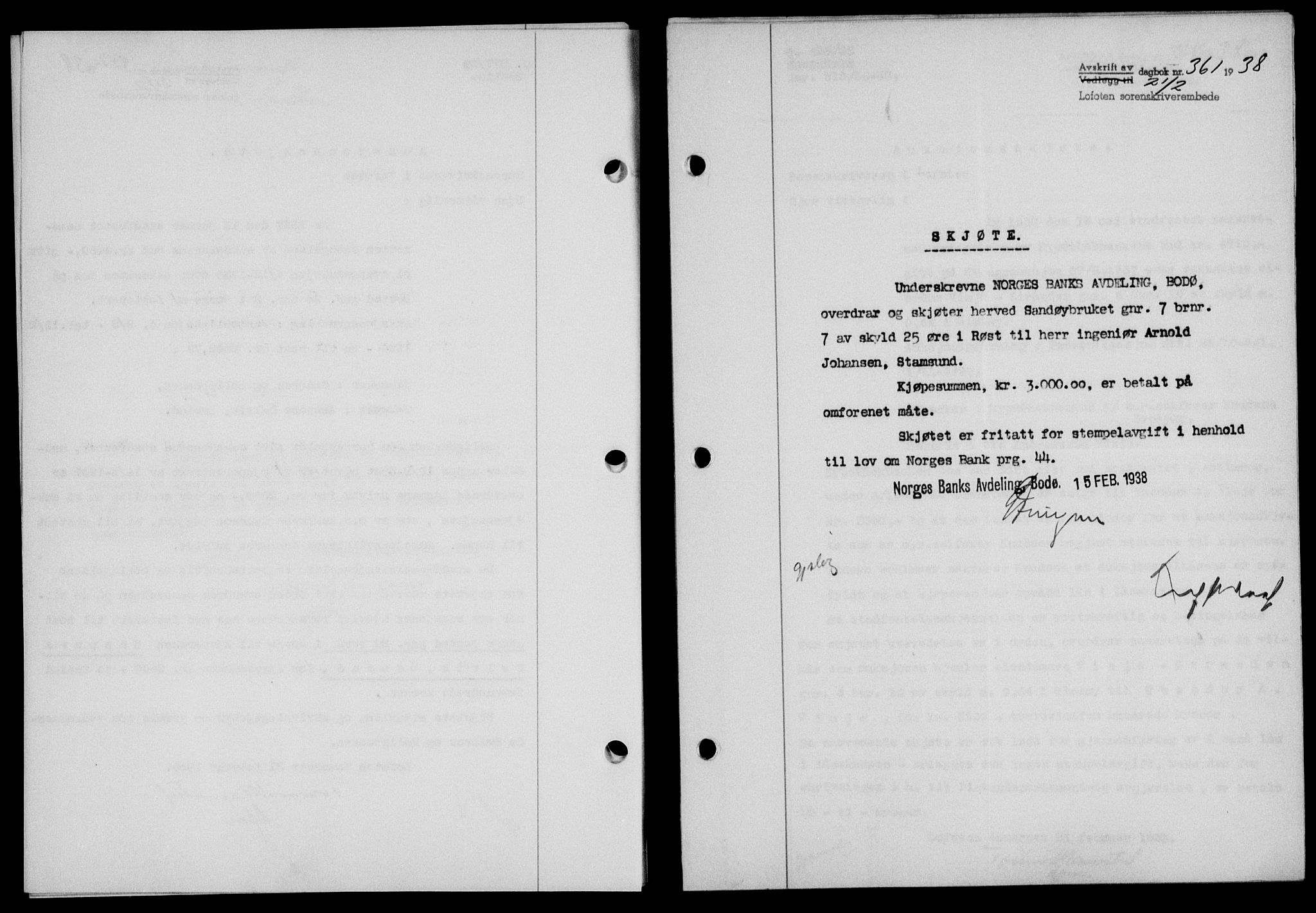 Lofoten sorenskriveri, SAT/A-0017/1/2/2C/L0003a: Pantebok nr. 3a, 1937-1938, Dagboknr: 361/1938
