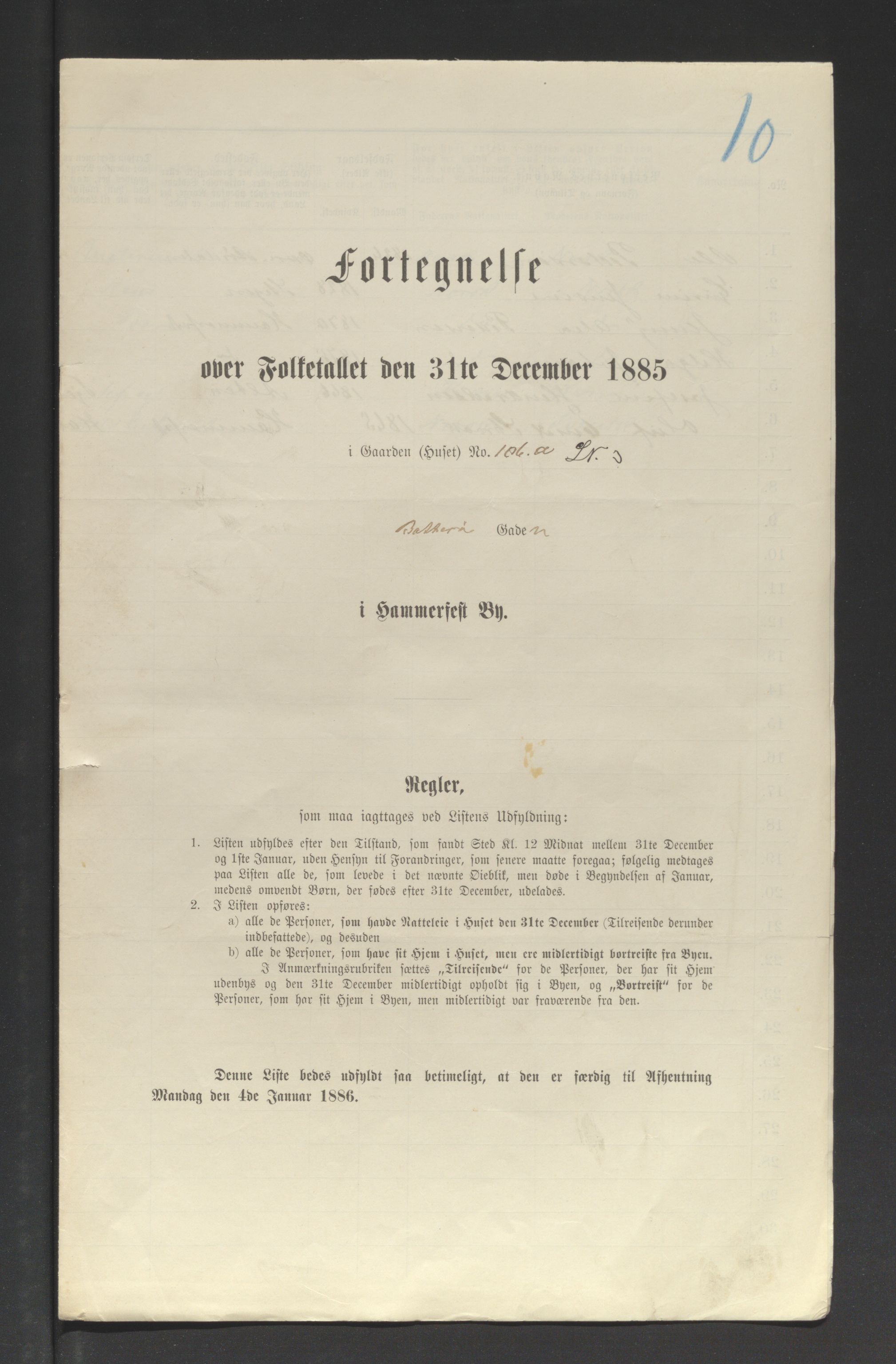 SATØ, Folketelling 1885 for 2001 Hammerfest kjøpstad, 1885, s. 10a