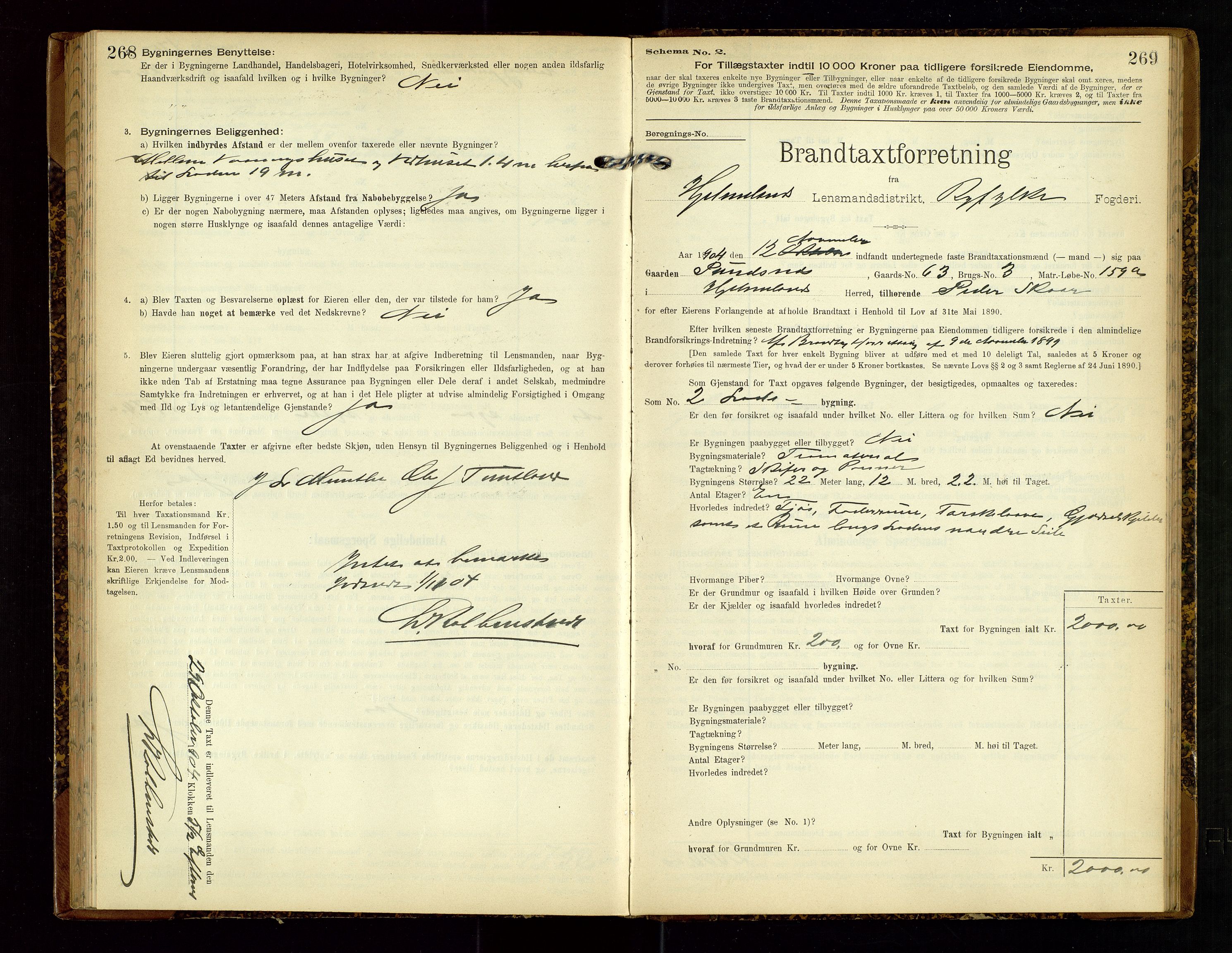 Hjelmeland lensmannskontor, SAST/A-100439/Gob/L0002: "Brandtaxationsprotokol", 1904-1920, s. 268-269