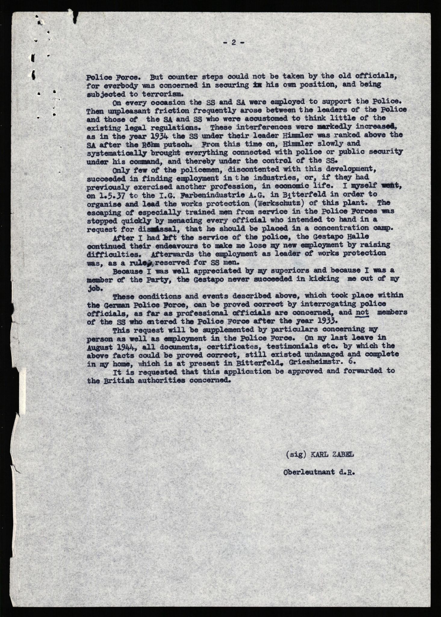 Forsvaret, Forsvarets overkommando II, AV/RA-RAFA-3915/D/Db/L0037: CI Questionaires. Tyske okkupasjonsstyrker i Norge. Tyskere., 1945-1946, s. 14