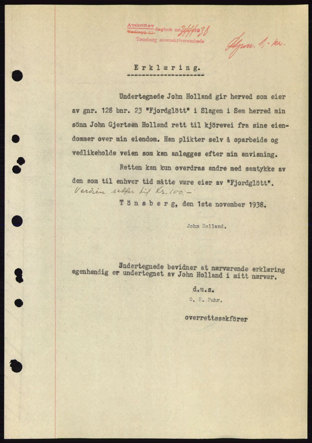 Jarlsberg sorenskriveri, SAKO/A-131/G/Ga/Gaa/L0006: Pantebok nr. A-6, 1938-1939, Dagboknr: 3444/1938