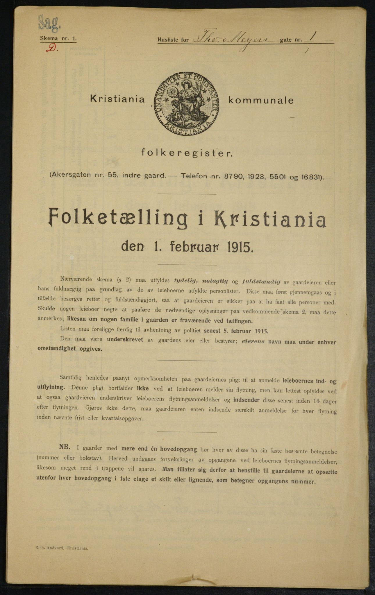 OBA, Kommunal folketelling 1.2.1915 for Kristiania, 1915, s. 109785