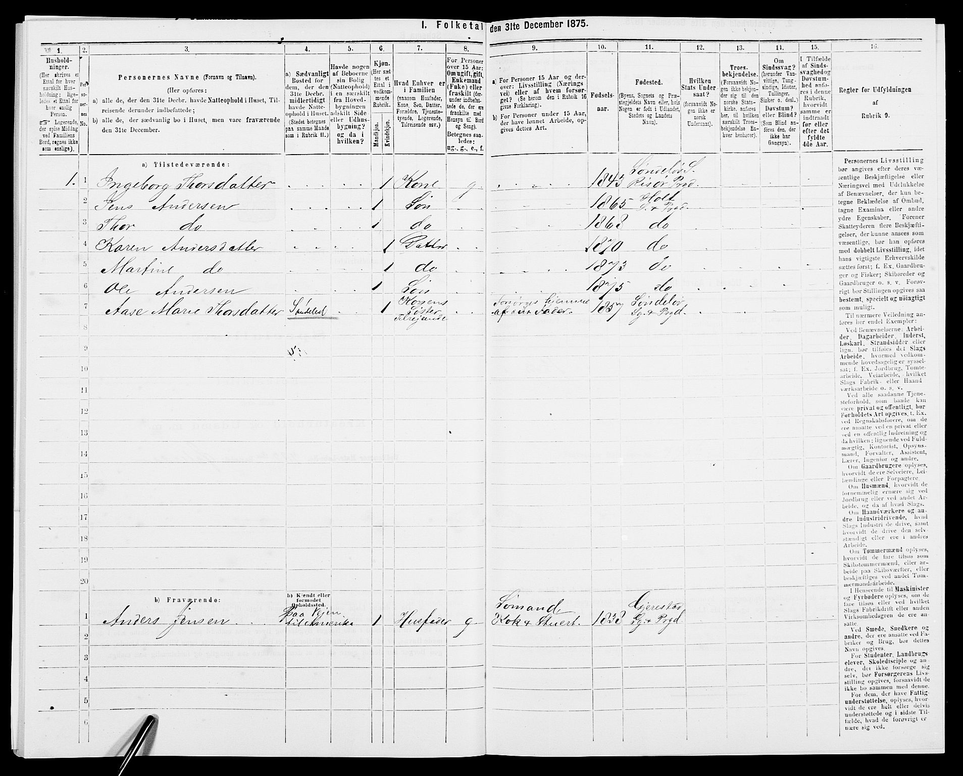 SAK, Folketelling 1875 for 0914L Holt prestegjeld, Holt sokn, 1875, s. 1039