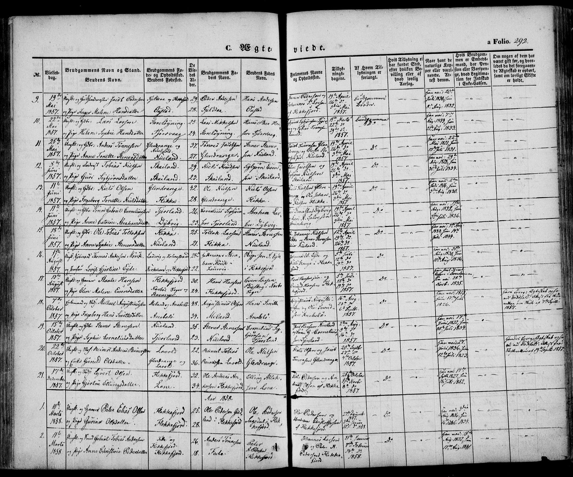 Flekkefjord sokneprestkontor, AV/SAK-1111-0012/F/Fa/Fac/L0005: Ministerialbok nr. A 5, 1849-1875, s. 292