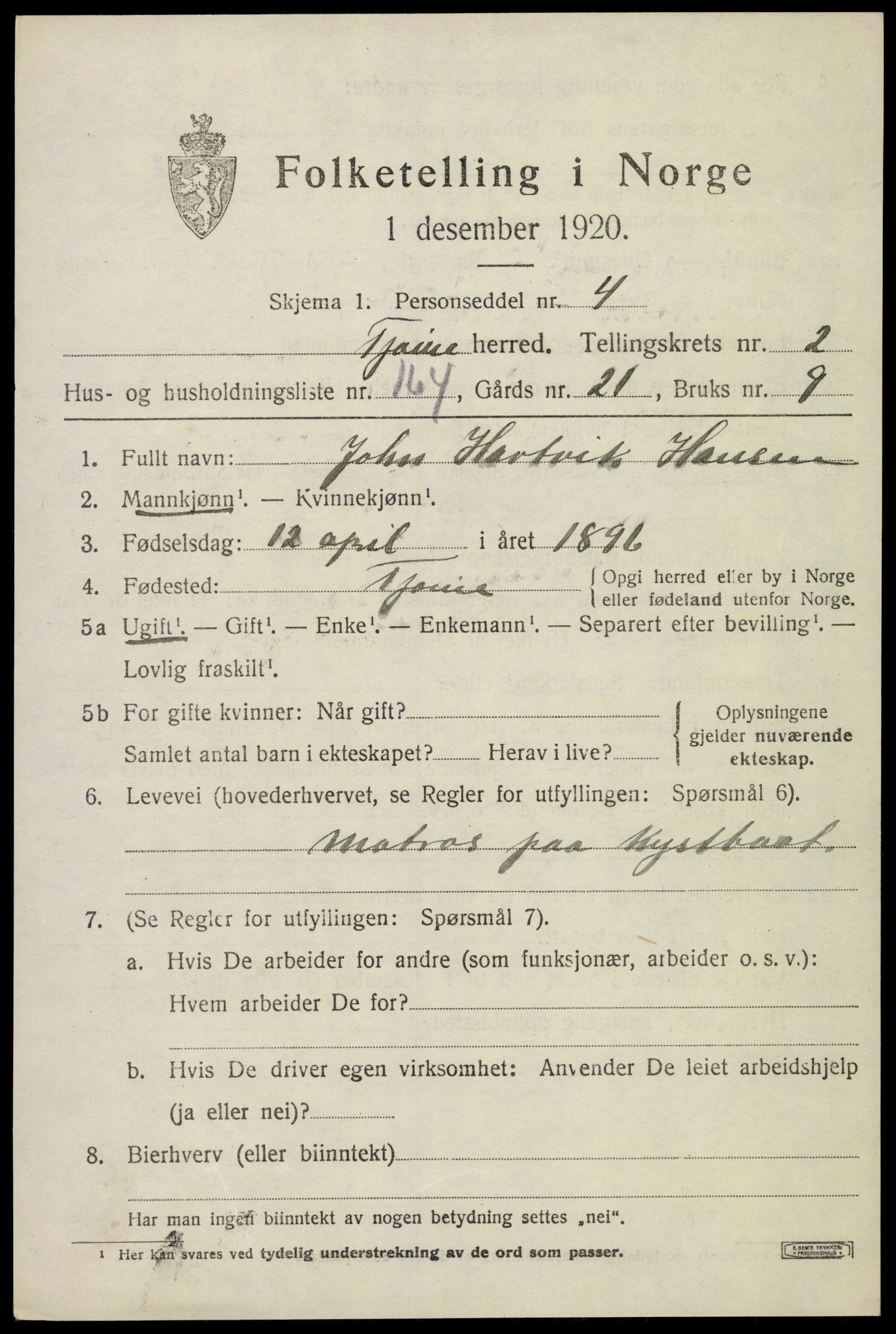 SAKO, Folketelling 1920 for 0723 Tjøme herred, 1920, s. 4085