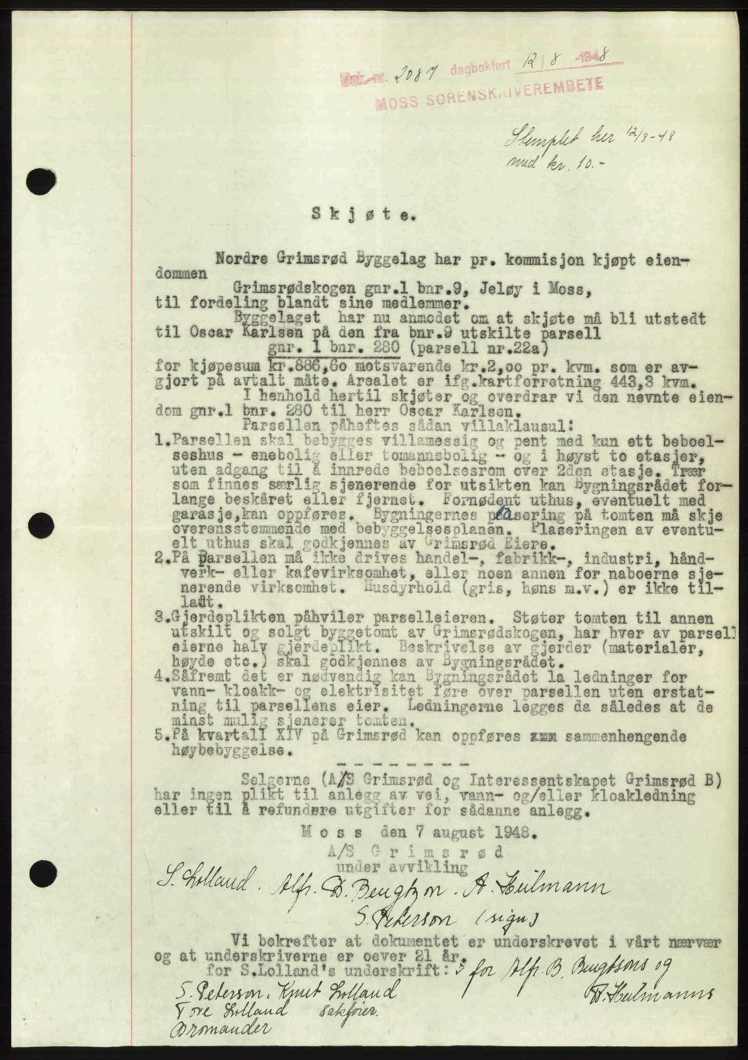 Moss sorenskriveri, SAO/A-10168: Pantebok nr. A20, 1948-1948, Dagboknr: 2087/1948