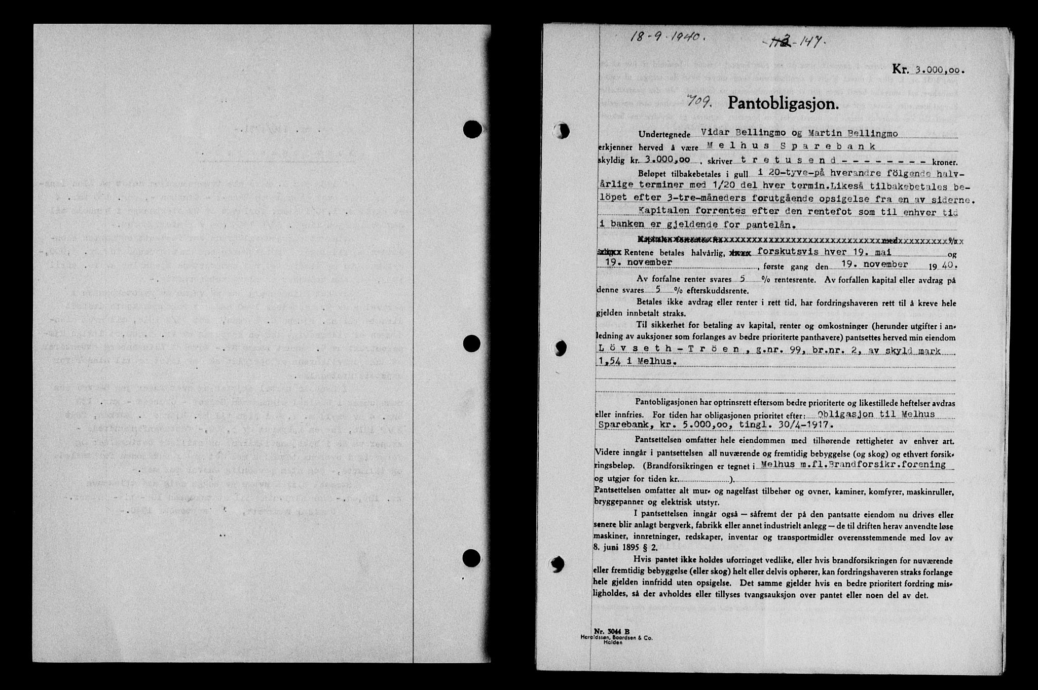 Gauldal sorenskriveri, SAT/A-0014/1/2/2C/L0052: Pantebok nr. 57, 1940-1941, Dagboknr: 709/1940