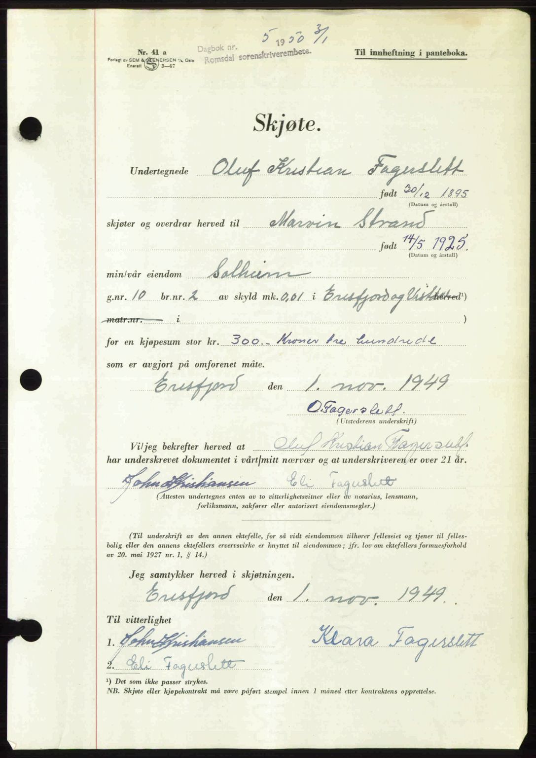 Romsdal sorenskriveri, SAT/A-4149/1/2/2C: Pantebok nr. A32, 1950-1950, Dagboknr: 5/1950