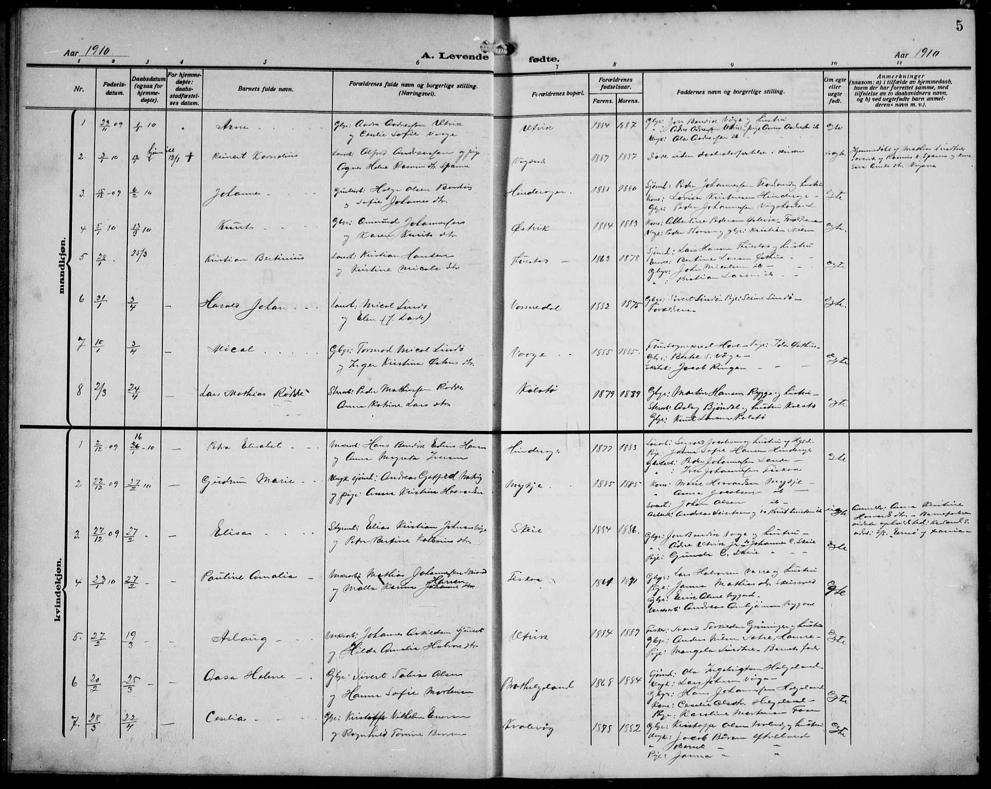 Avaldsnes sokneprestkontor, AV/SAST-A -101851/H/Ha/Hab/L0008: Klokkerbok nr. B 8, 1910-1939, s. 5