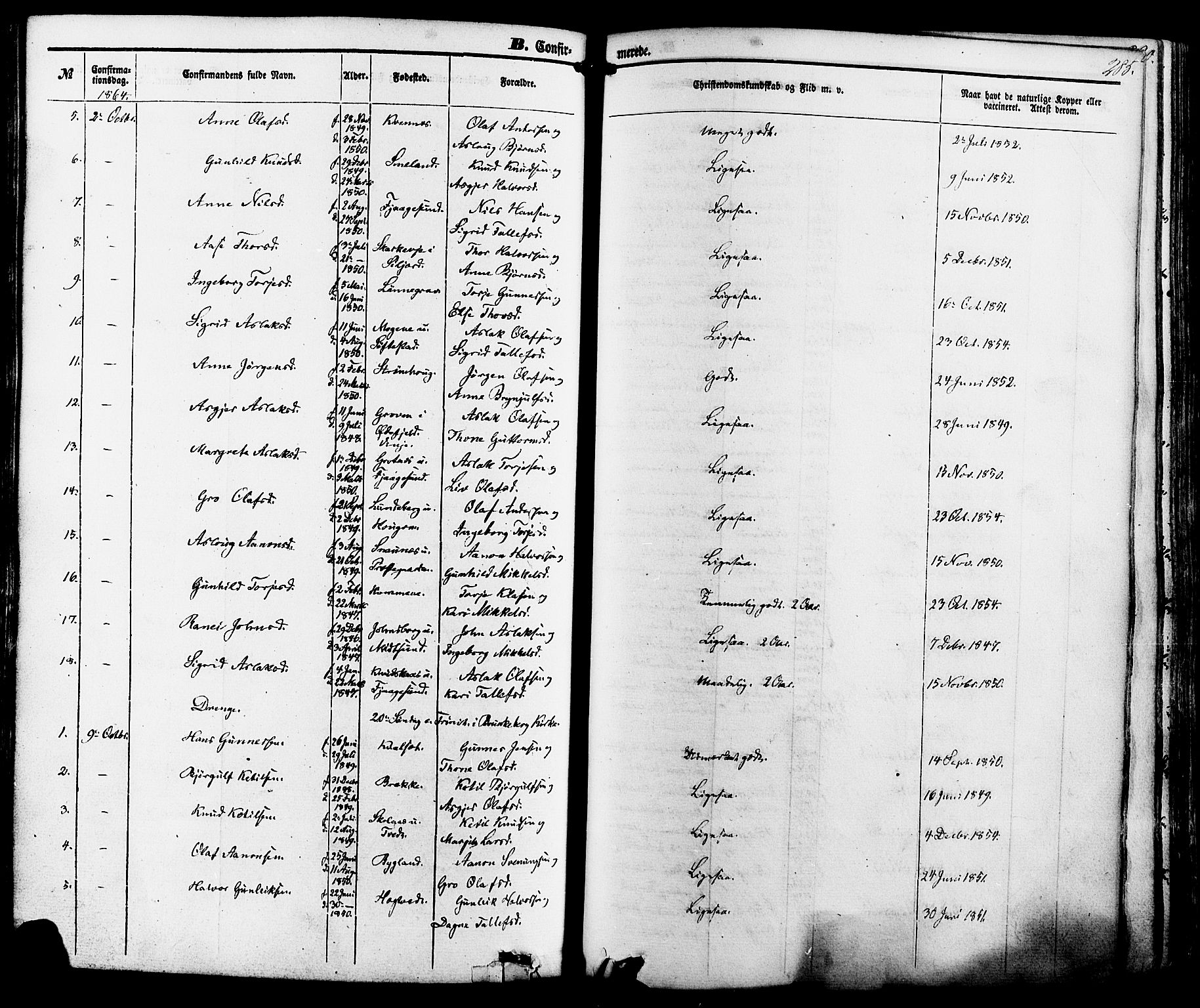 Kviteseid kirkebøker, SAKO/A-276/F/Fa/L0007: Ministerialbok nr. I 7, 1859-1881, s. 285