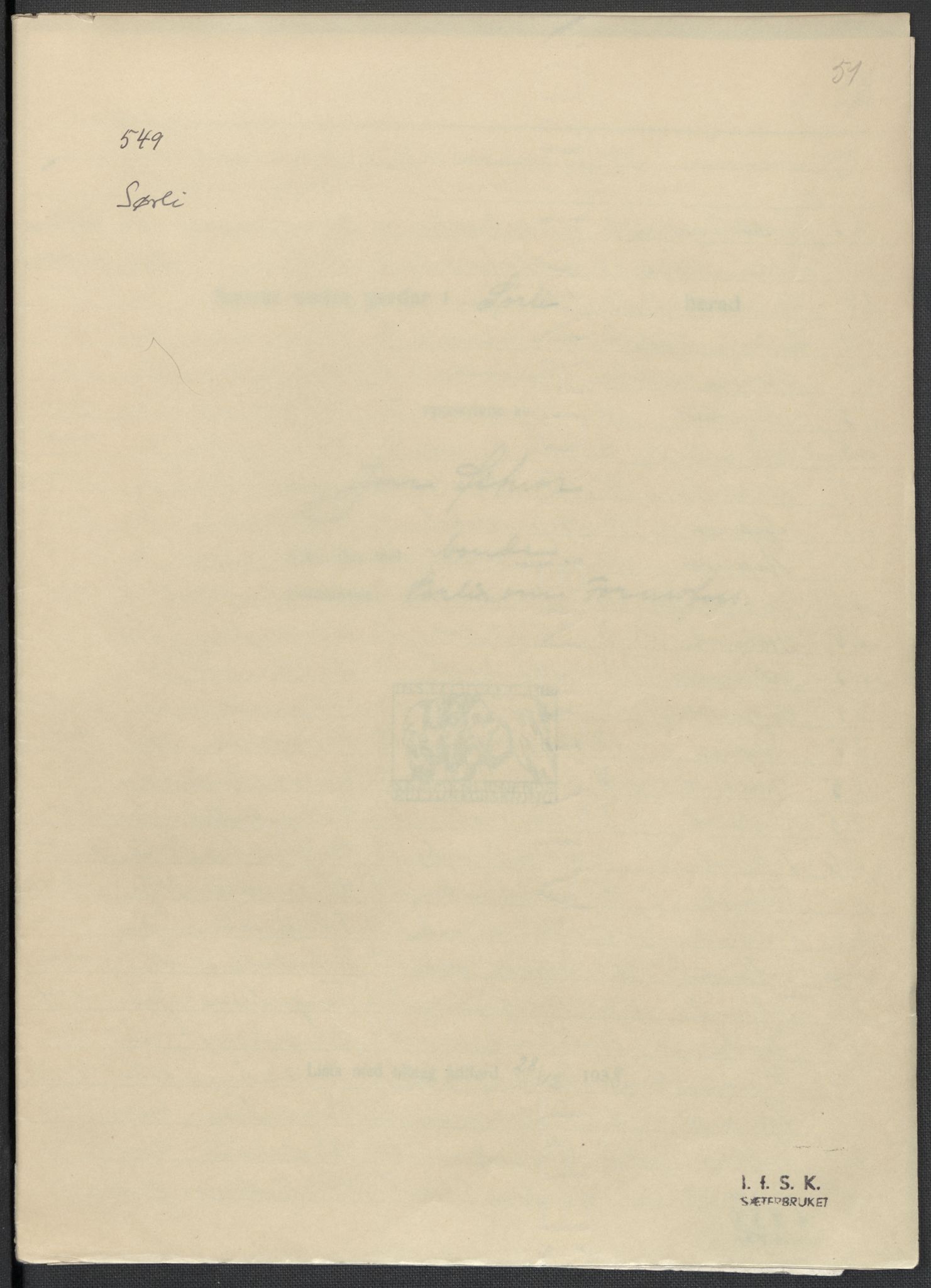 Instituttet for sammenlignende kulturforskning, AV/RA-PA-0424/F/Fc/L0015/0003: Eske B15: / Nord-Trøndelag (perm XLIV-XLV), 1933-1939, s. 51