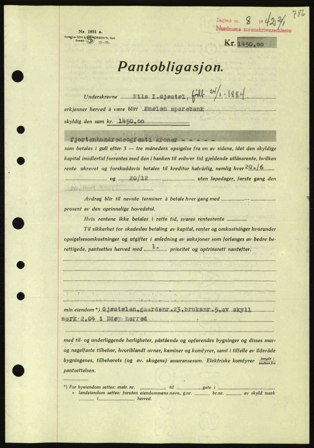 Nordmøre sorenskriveri, SAT/A-4132/1/2/2Ca: Pantebok nr. B88, 1941-1942, Dagboknr: 8/1942