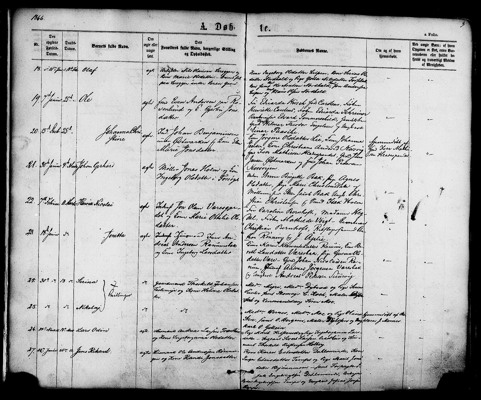 Ministerialprotokoller, klokkerbøker og fødselsregistre - Sør-Trøndelag, SAT/A-1456/606/L0293: Ministerialbok nr. 606A08, 1866-1877, s. 3