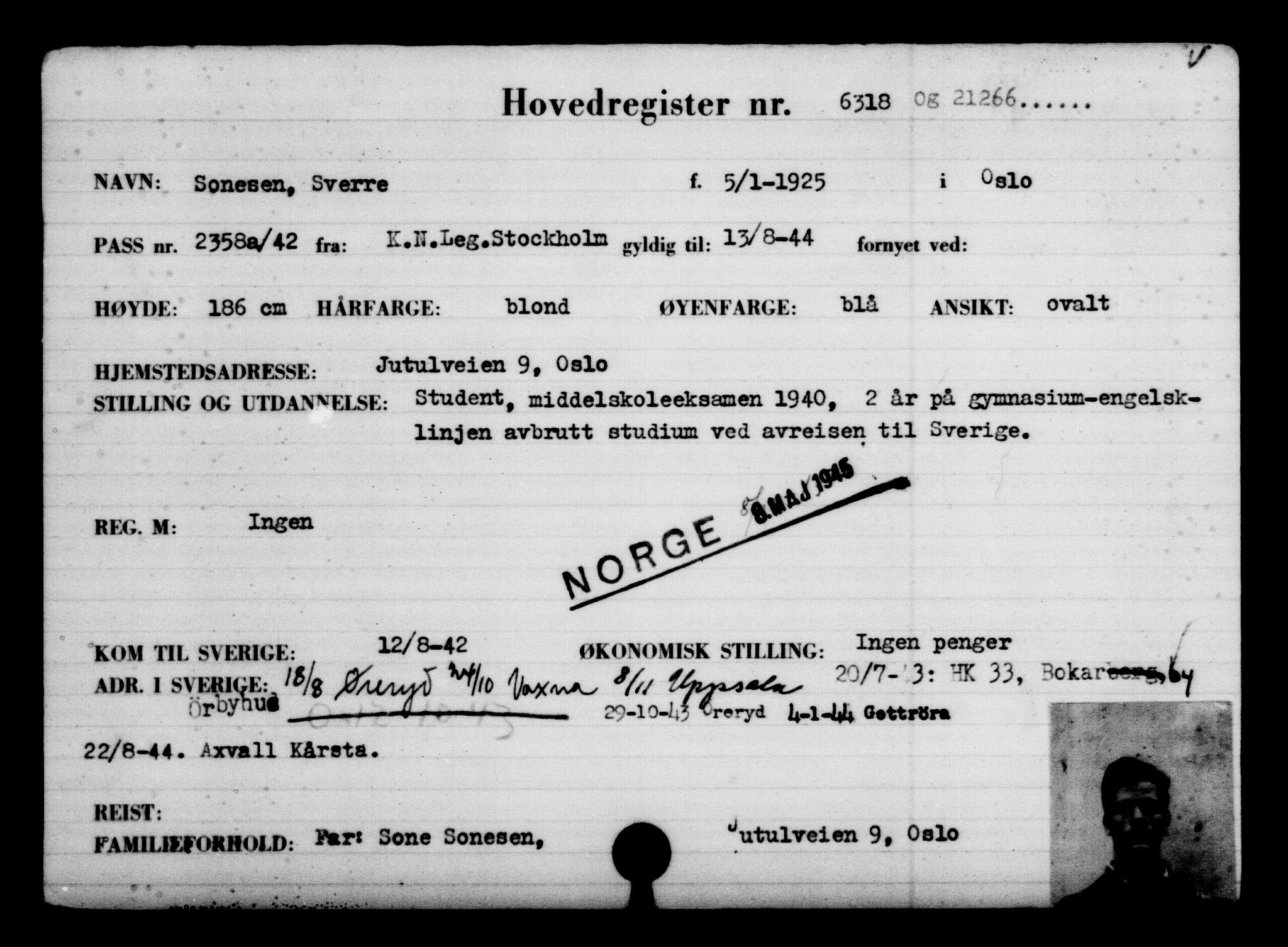 Utenriksstasjonene, Legasjonen i Stockholm, Flyktningkontoret, AV/RA-S-6753/V/Va/L0004: Kjesäterkartoteket, flyktninger med registreringsnr. 3496-6610, 1940-1945, s. 3330