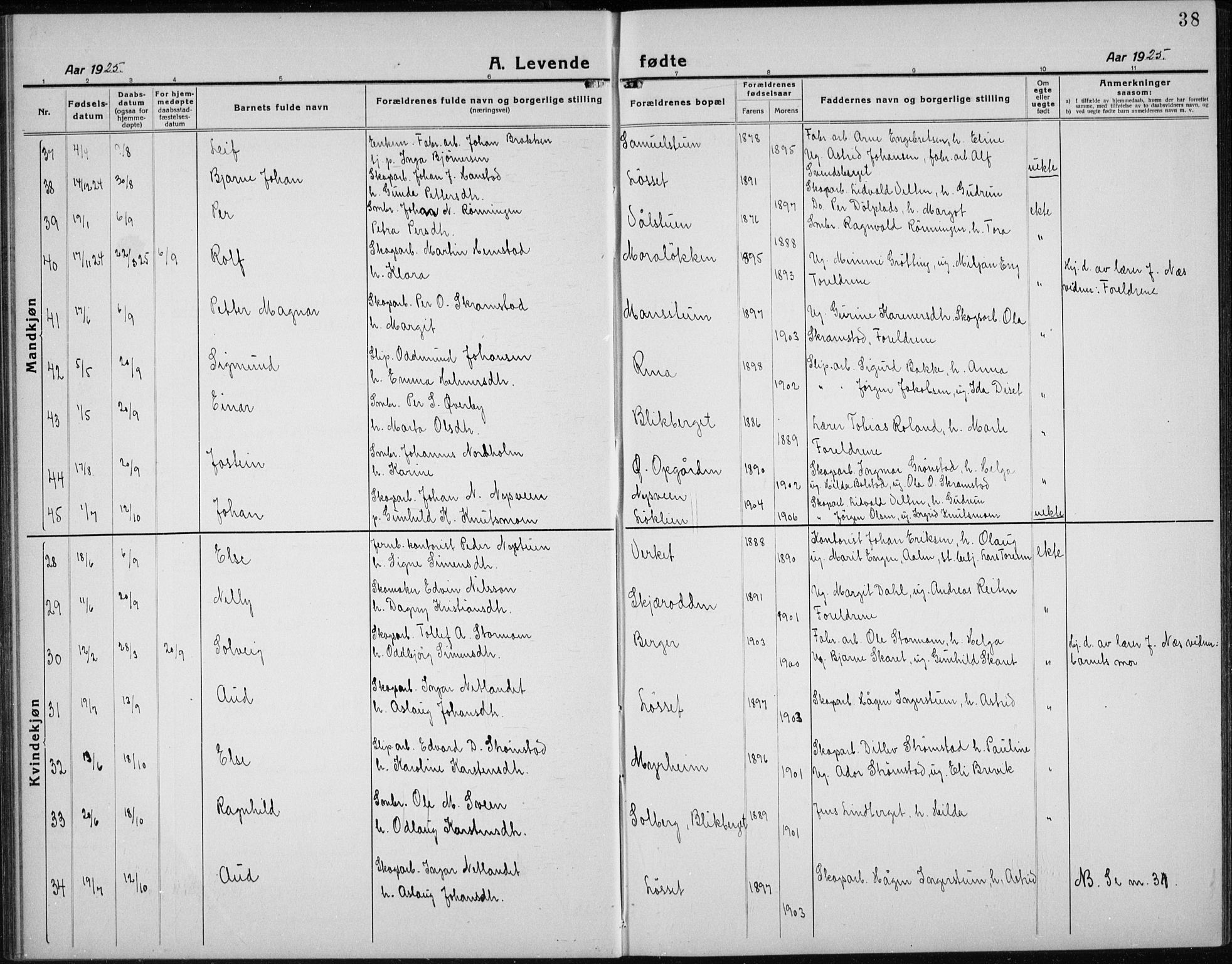 Åmot prestekontor, Hedmark, AV/SAH-PREST-056/H/Ha/Hab/L0005: Klokkerbok nr. 5, 1921-1934, s. 38