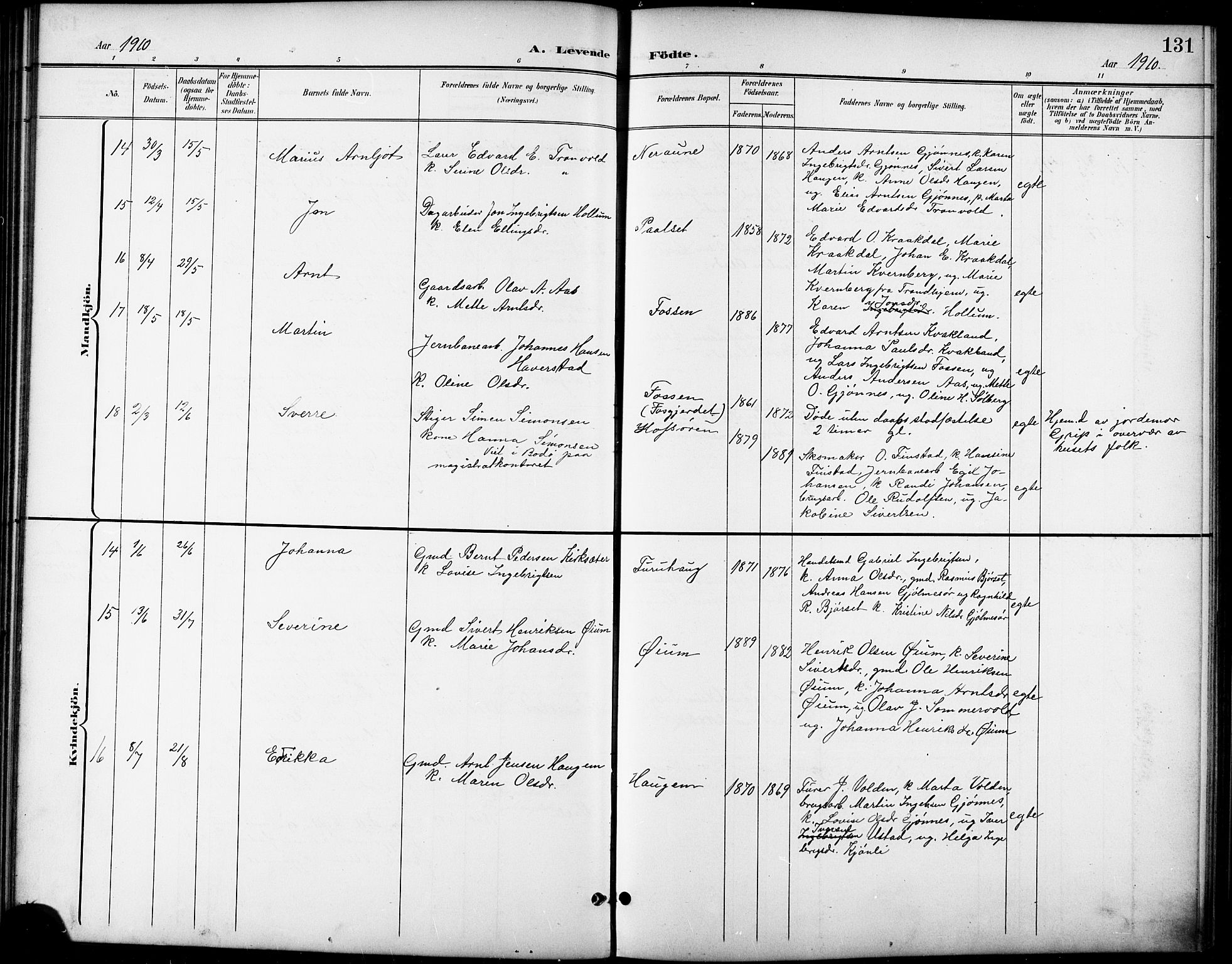 Ministerialprotokoller, klokkerbøker og fødselsregistre - Sør-Trøndelag, AV/SAT-A-1456/668/L0819: Klokkerbok nr. 668C08, 1899-1912, s. 131