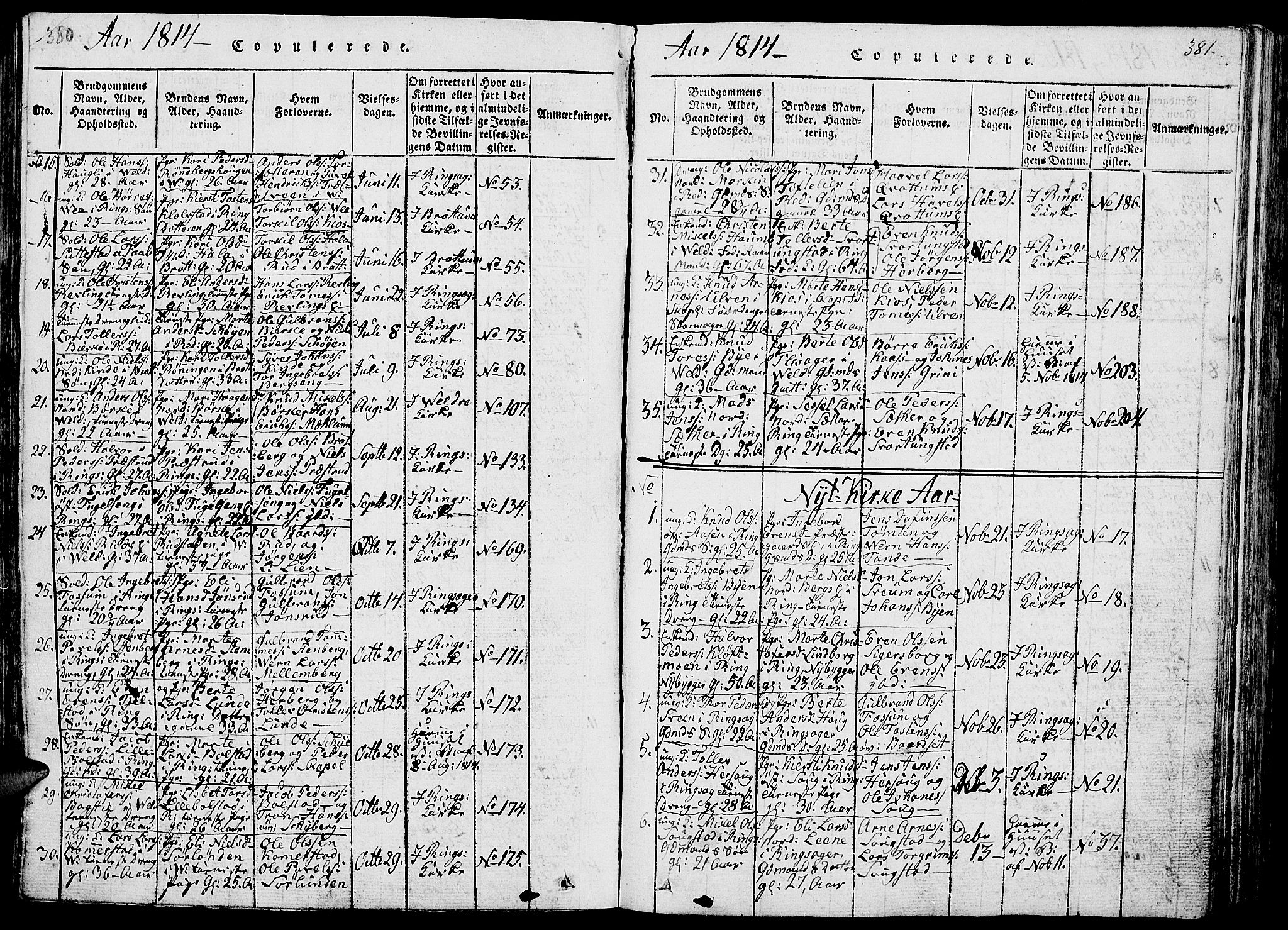 Ringsaker prestekontor, AV/SAH-PREST-014/L/La/L0001: Klokkerbok nr. 1, 1814-1826, s. 380-381