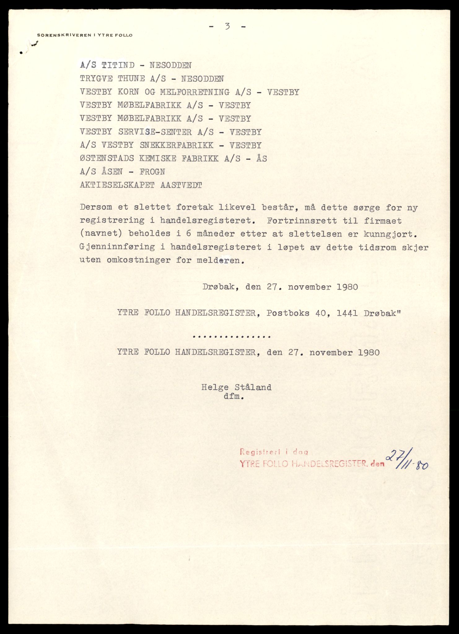 Ytre Follo tingrett, AV/SAT-A-10177/K/Kb/Kbb/L0024: Aksjeselskap slettet etter firmalovens §24, A - K, 1891-1989, s. 5