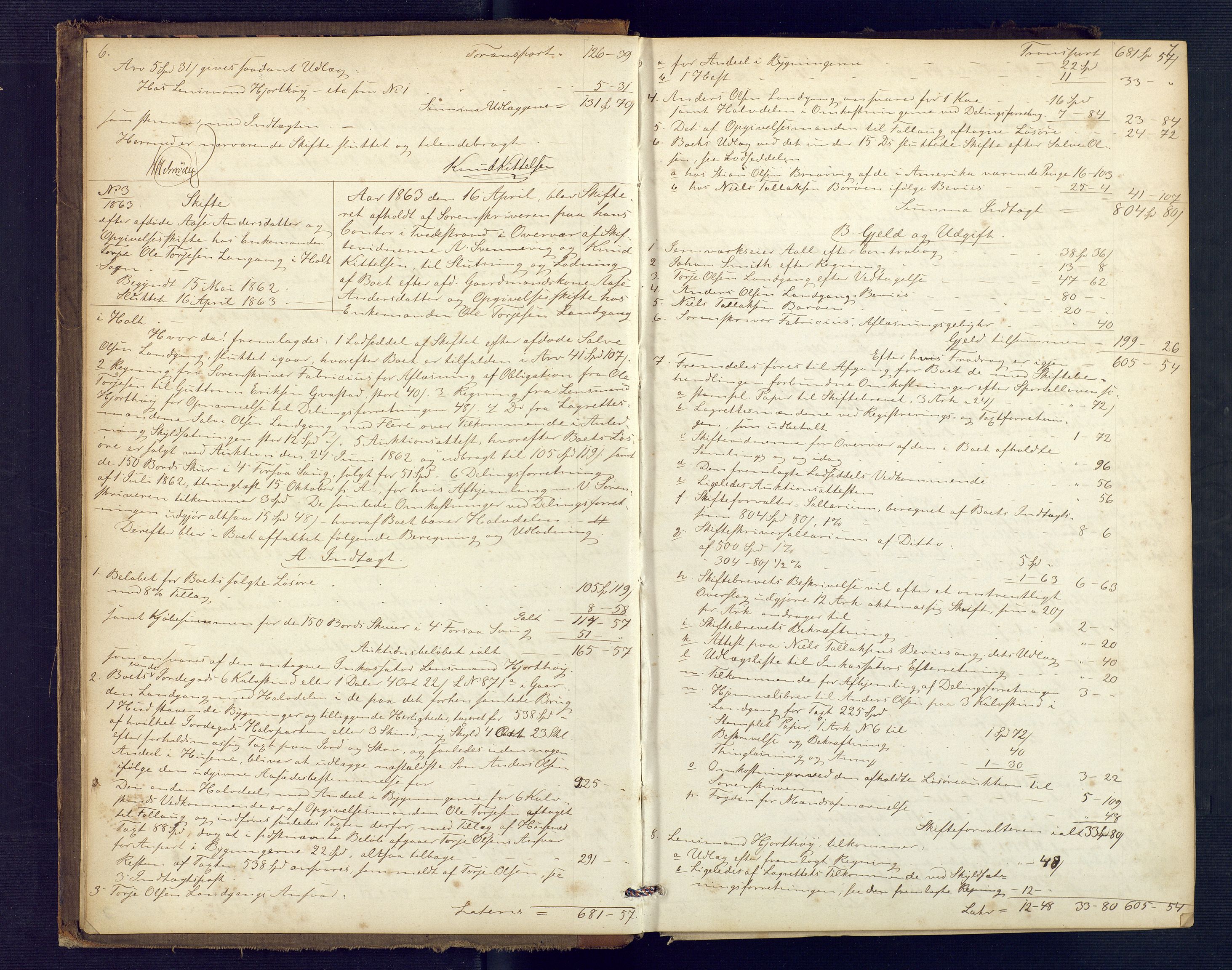 Holt sorenskriveri, AV/SAK-1221-0002/H/Hc/L0030: Skifteutlodningsprotokoll nr. 5, 1863-1869, s. 6-7