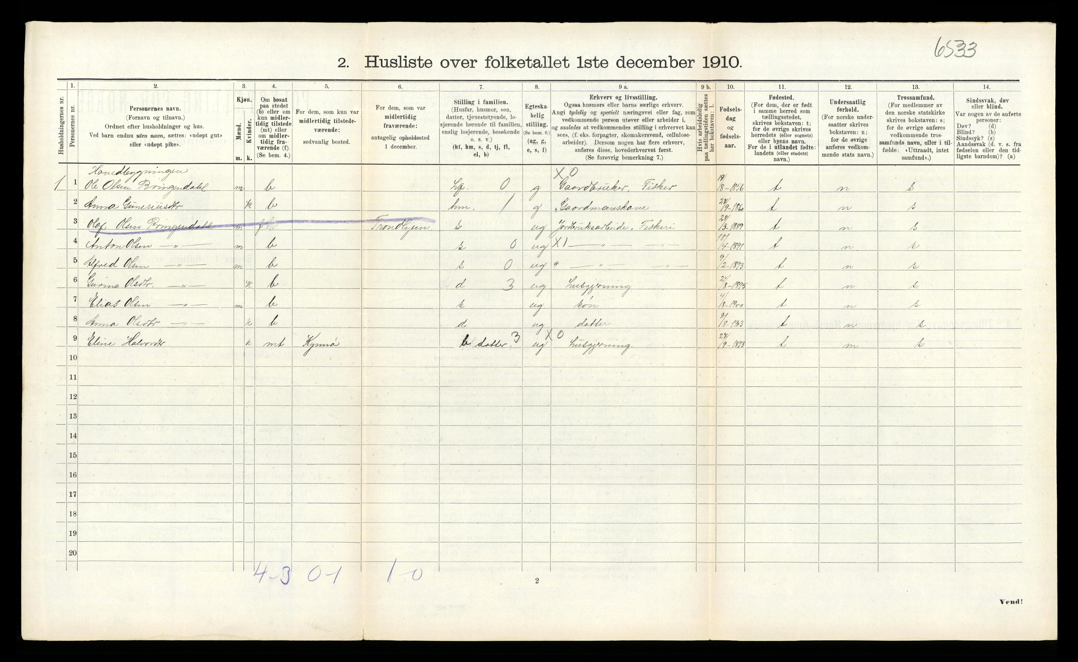 RA, Folketelling 1910 for 1620 Nord-Frøya herred, 1910, s. 235