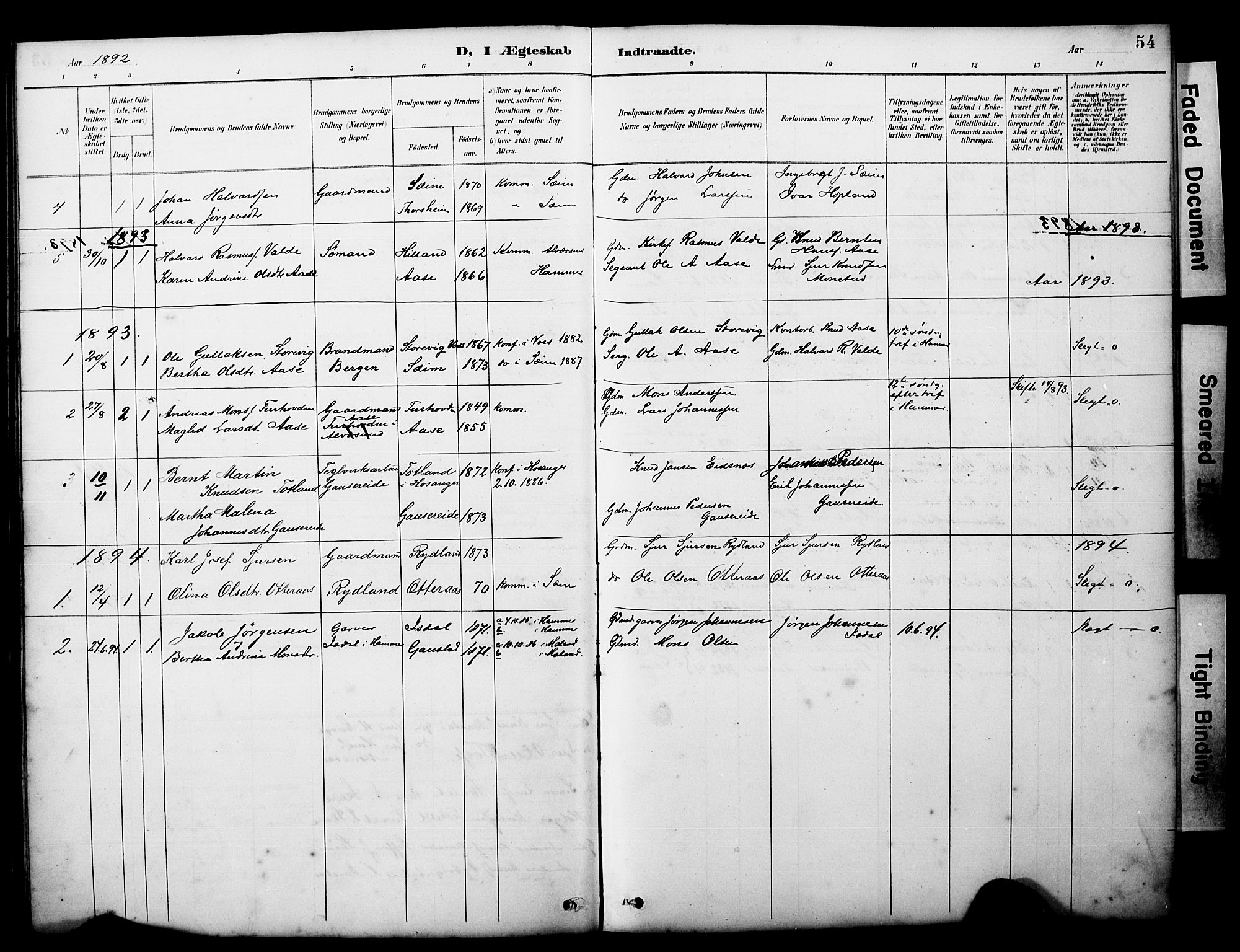 Alversund Sokneprestembete, AV/SAB-A-73901/H/Ha/Hab: Klokkerbok nr. D 3, 1890-1908, s. 54