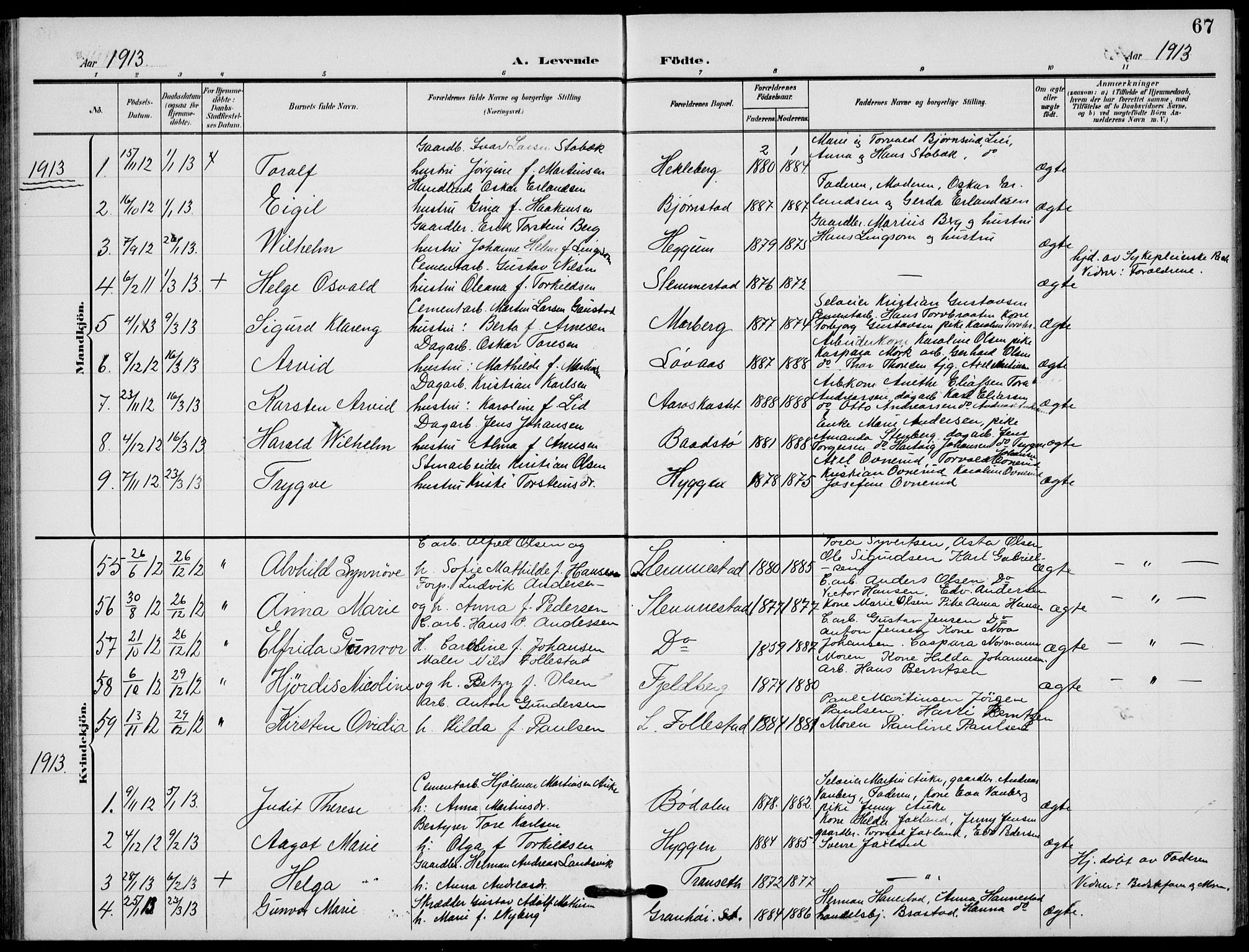 Røyken kirkebøker, AV/SAKO-A-241/G/Ga/L0005: Klokkerbok nr. 5, 1903-1918, s. 67