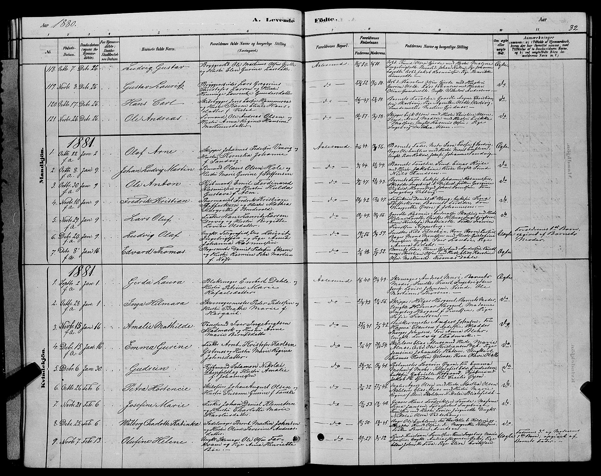 Ministerialprotokoller, klokkerbøker og fødselsregistre - Møre og Romsdal, SAT/A-1454/529/L0466: Klokkerbok nr. 529C03, 1878-1888, s. 32