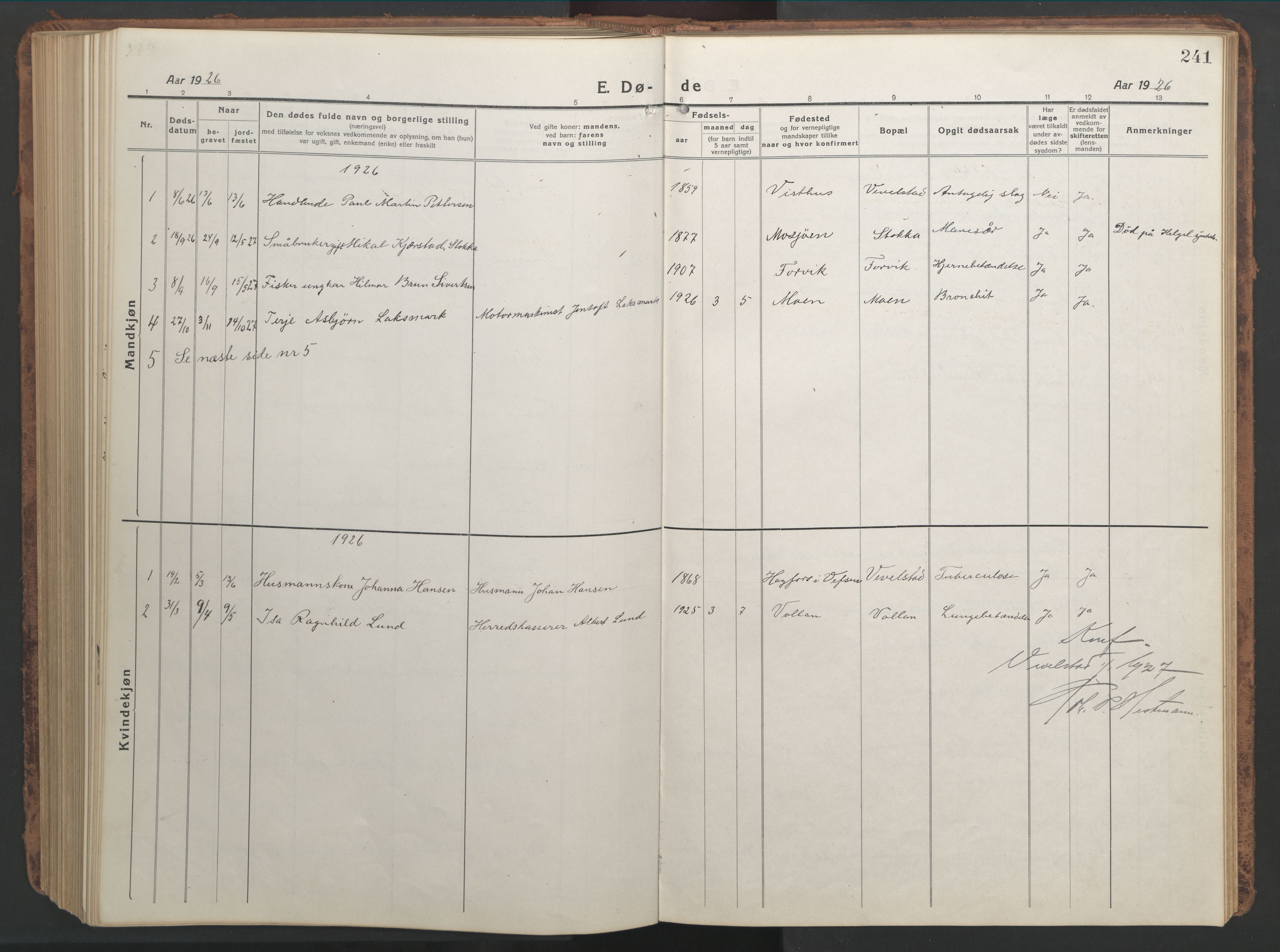 Ministerialprotokoller, klokkerbøker og fødselsregistre - Nordland, SAT/A-1459/819/L0278: Klokkerbok nr. 819C04, 1917-1967, s. 241