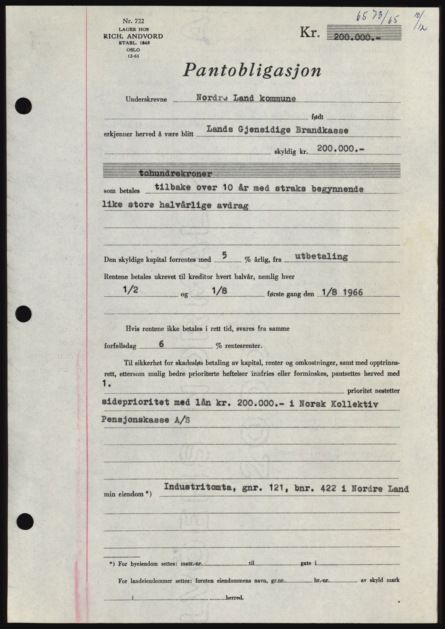 Hadeland og Land tingrett, SAH/TING-010/H/Hb/Hbc/L0061: Pantebok nr. B61, 1965-1966, Dagboknr: 6573/1965