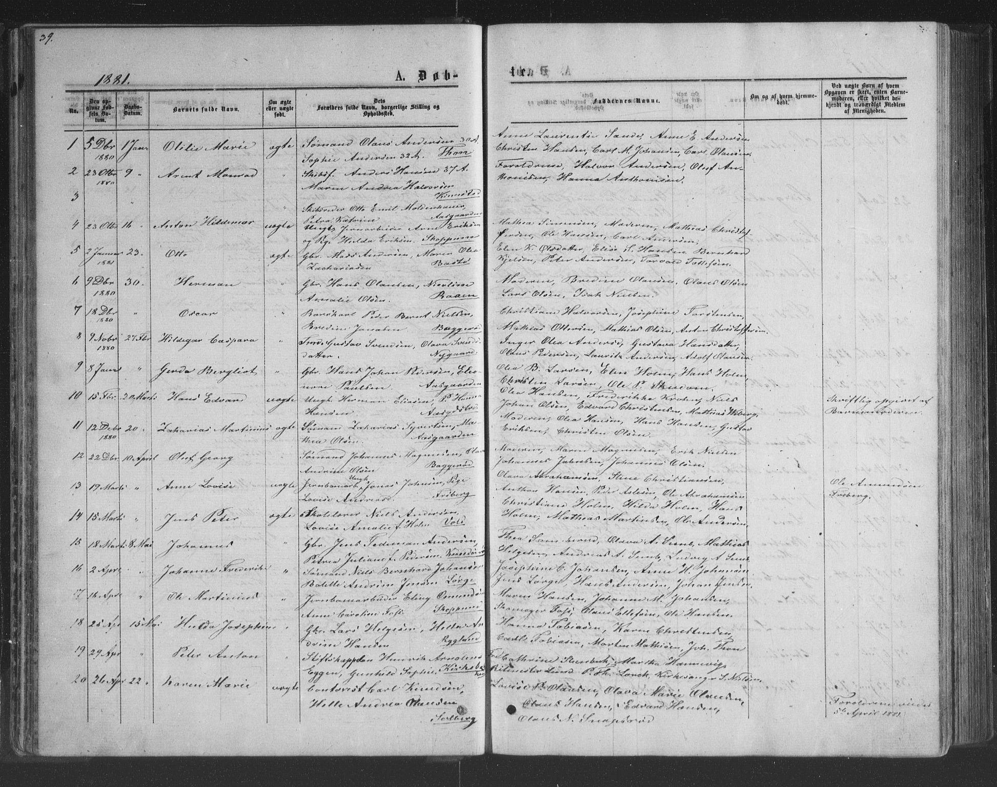 Borre kirkebøker, AV/SAKO-A-338/G/Ga/L0003: Klokkerbok nr. I 3, 1871-1892, s. 39