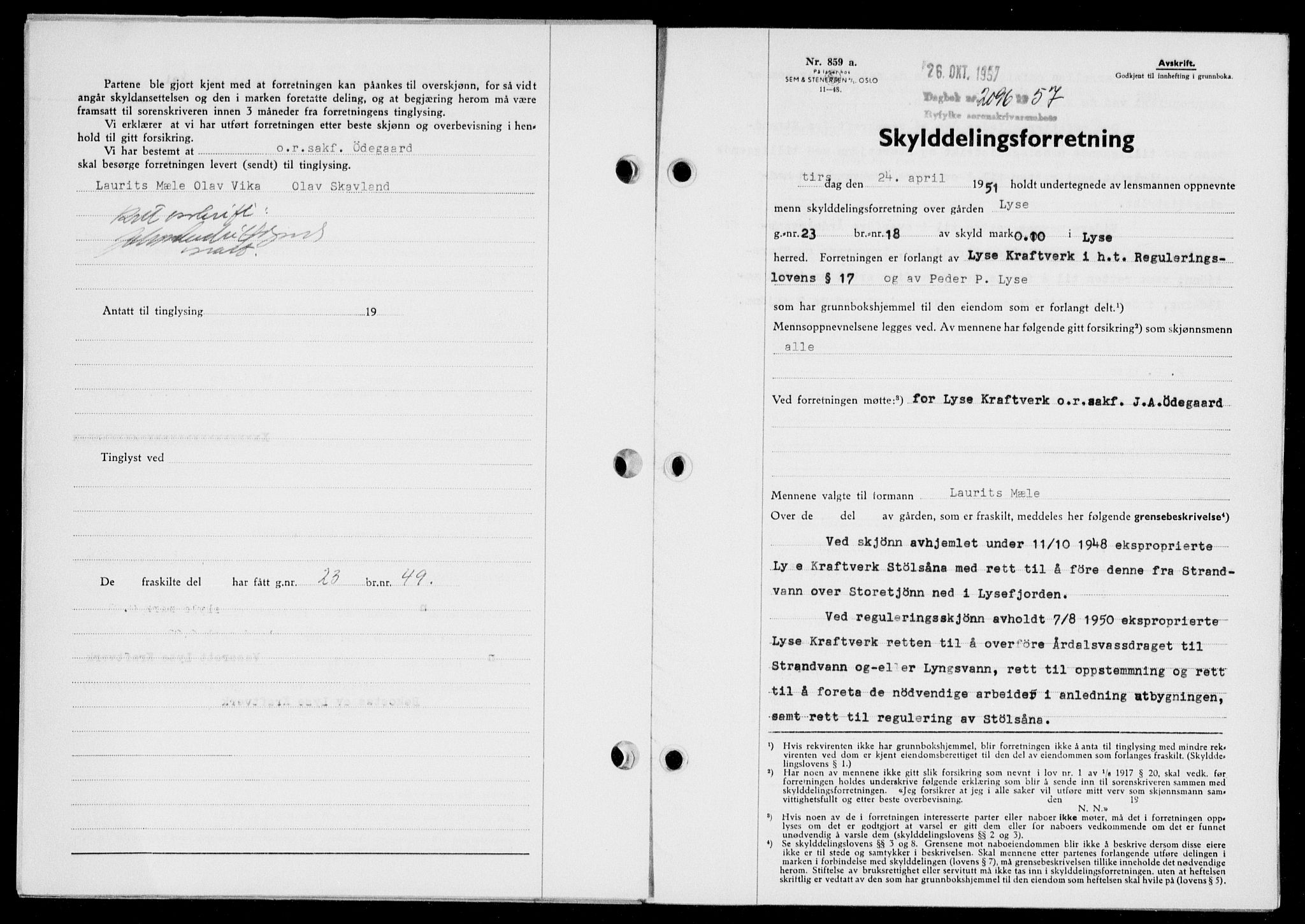 Ryfylke tingrett, SAST/A-100055/001/II/IIB/L0139: Pantebok nr. 118, 1957-1957, Dagboknr: 2096/1957