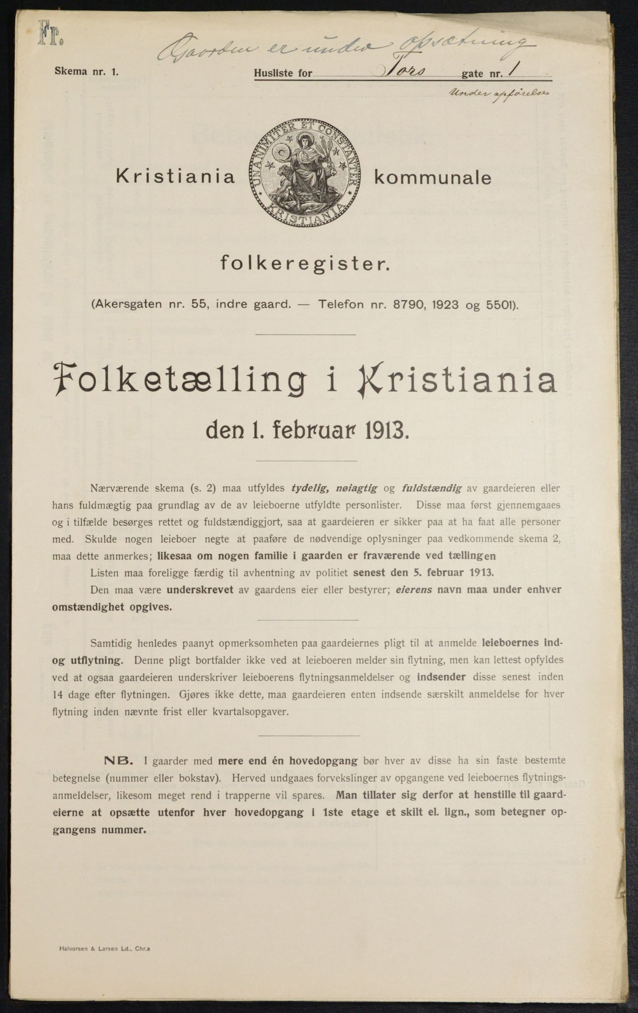 OBA, Kommunal folketelling 1.2.1913 for Kristiania, 1913, s. 114305