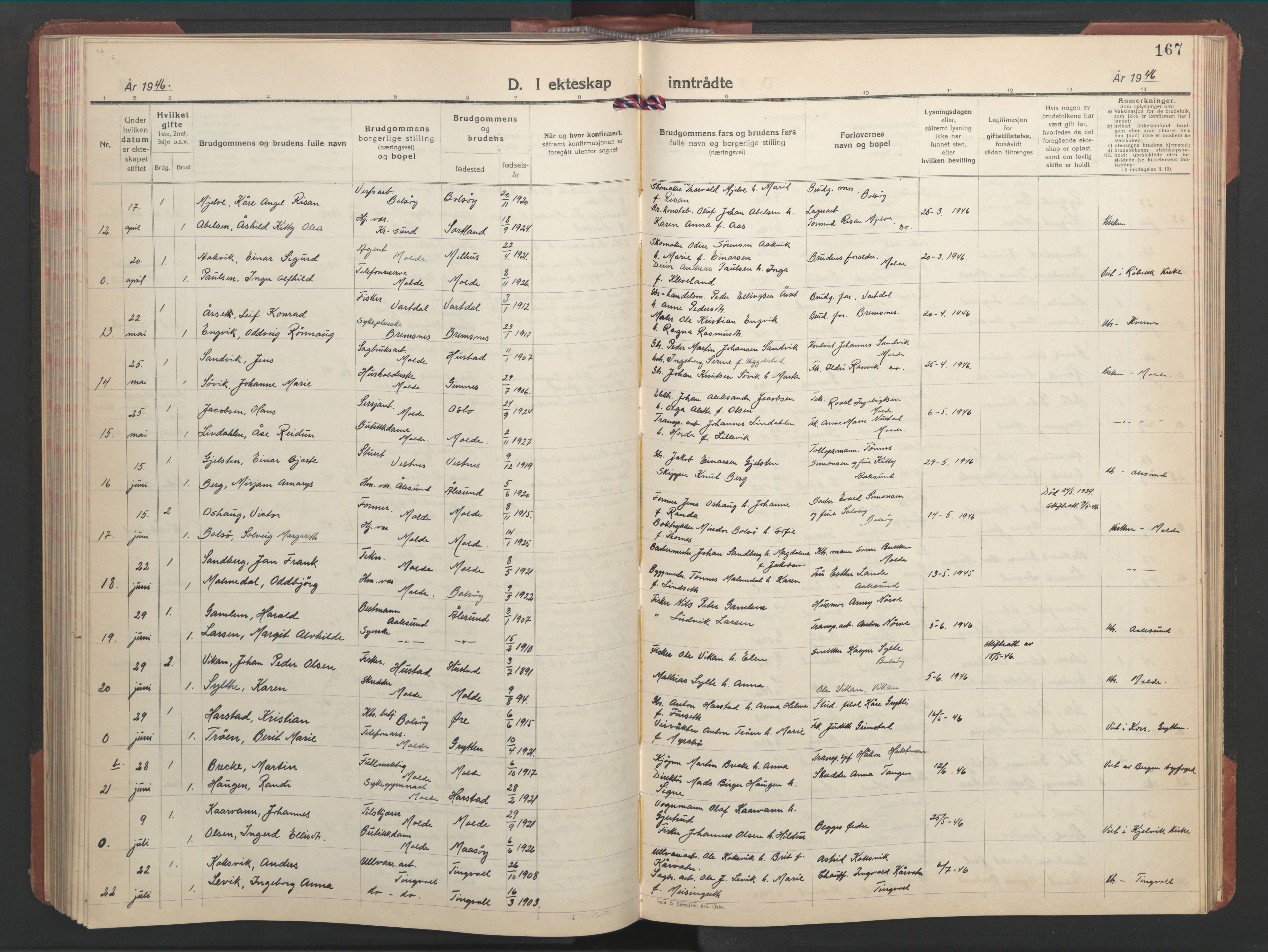 Ministerialprotokoller, klokkerbøker og fødselsregistre - Møre og Romsdal, SAT/A-1454/558/L0705: Klokkerbok nr. 558C06, 1940-1953, s. 167