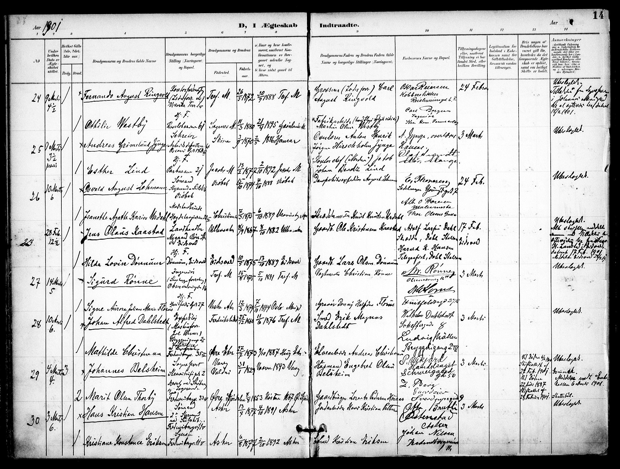 Trefoldighet prestekontor Kirkebøker, AV/SAO-A-10882/F/Fc/L0005: Ministerialbok nr. III 5, 1900-1908, s. 14