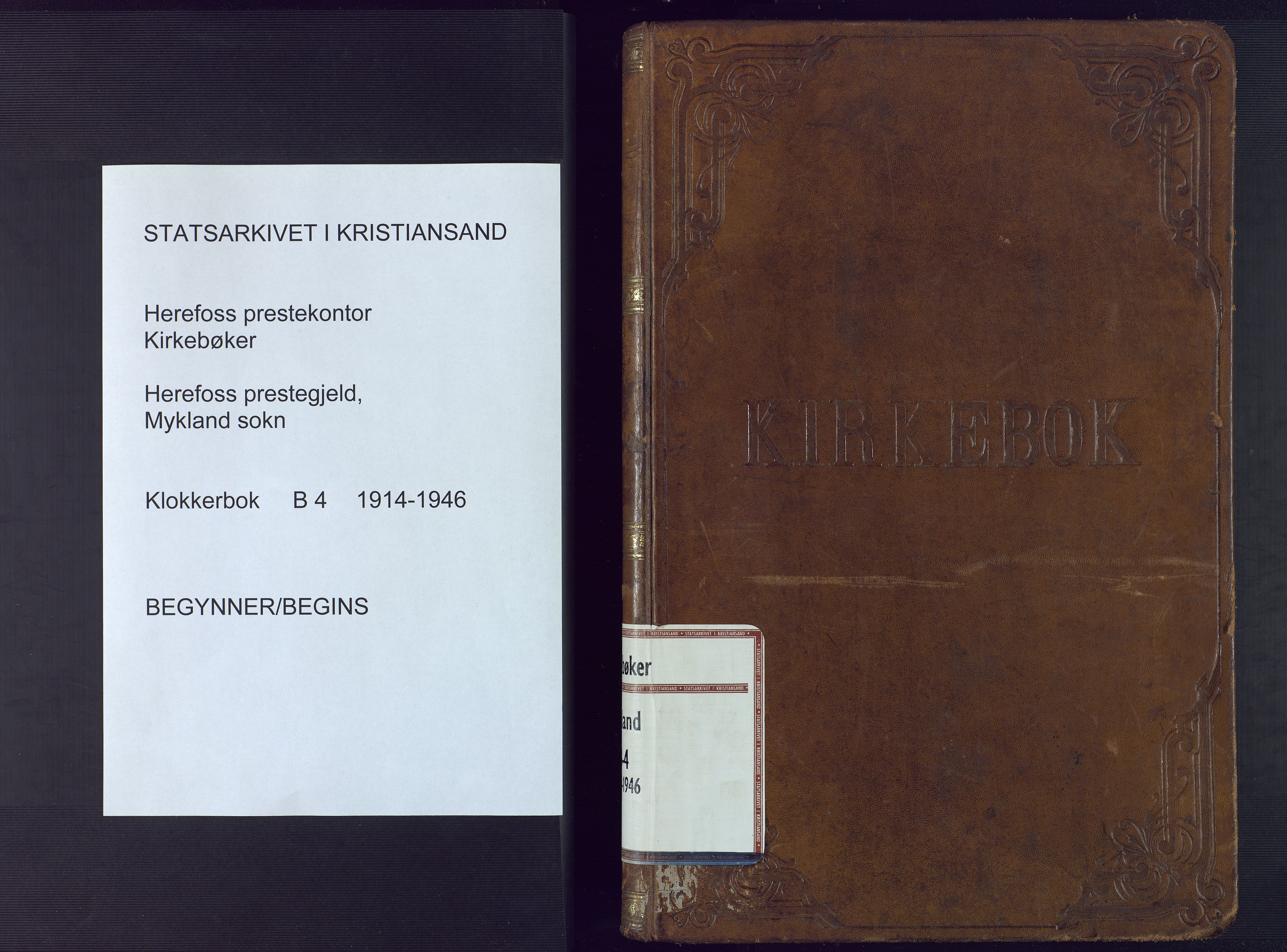 Herefoss sokneprestkontor, SAK/1111-0019/F/Fb/Fbc/L0004: Klokkerbok nr. B 4, 1914-1946