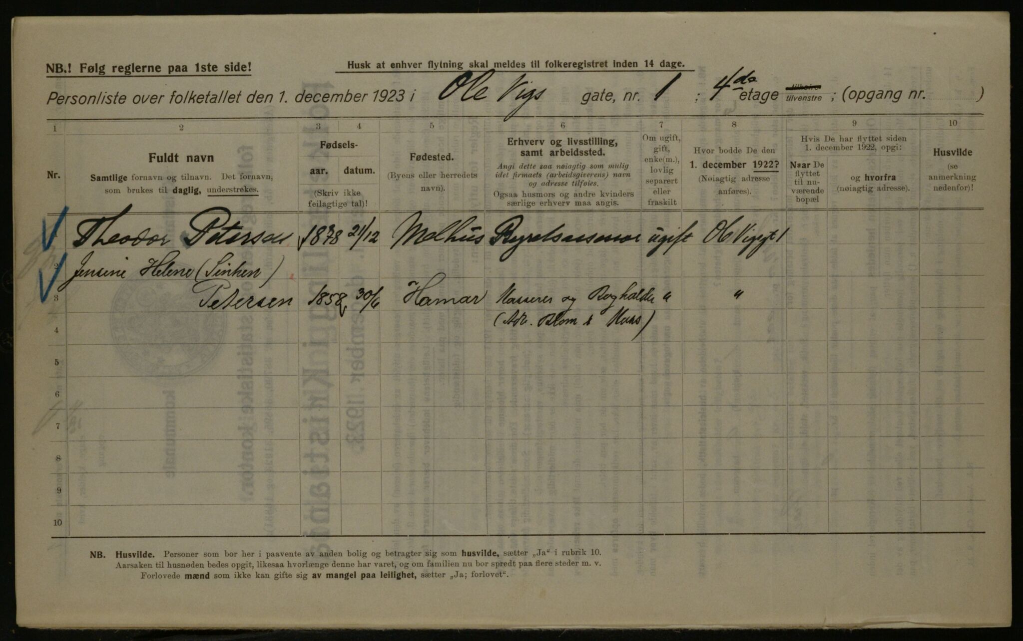 OBA, Kommunal folketelling 1.12.1923 for Kristiania, 1923, s. 82903