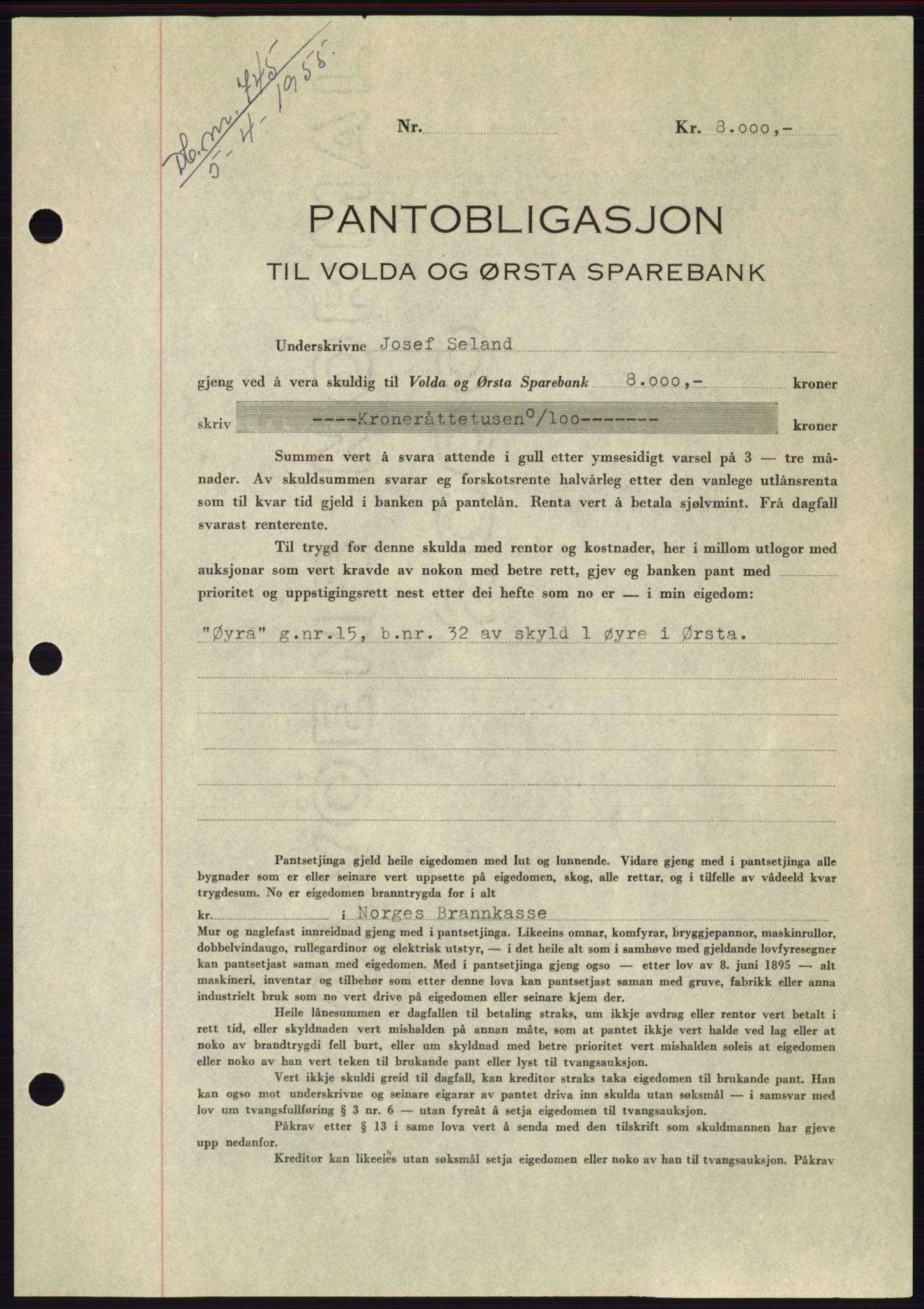 Søre Sunnmøre sorenskriveri, AV/SAT-A-4122/1/2/2C/L0126: Pantebok nr. 14B, 1954-1955, Dagboknr: 745/1955