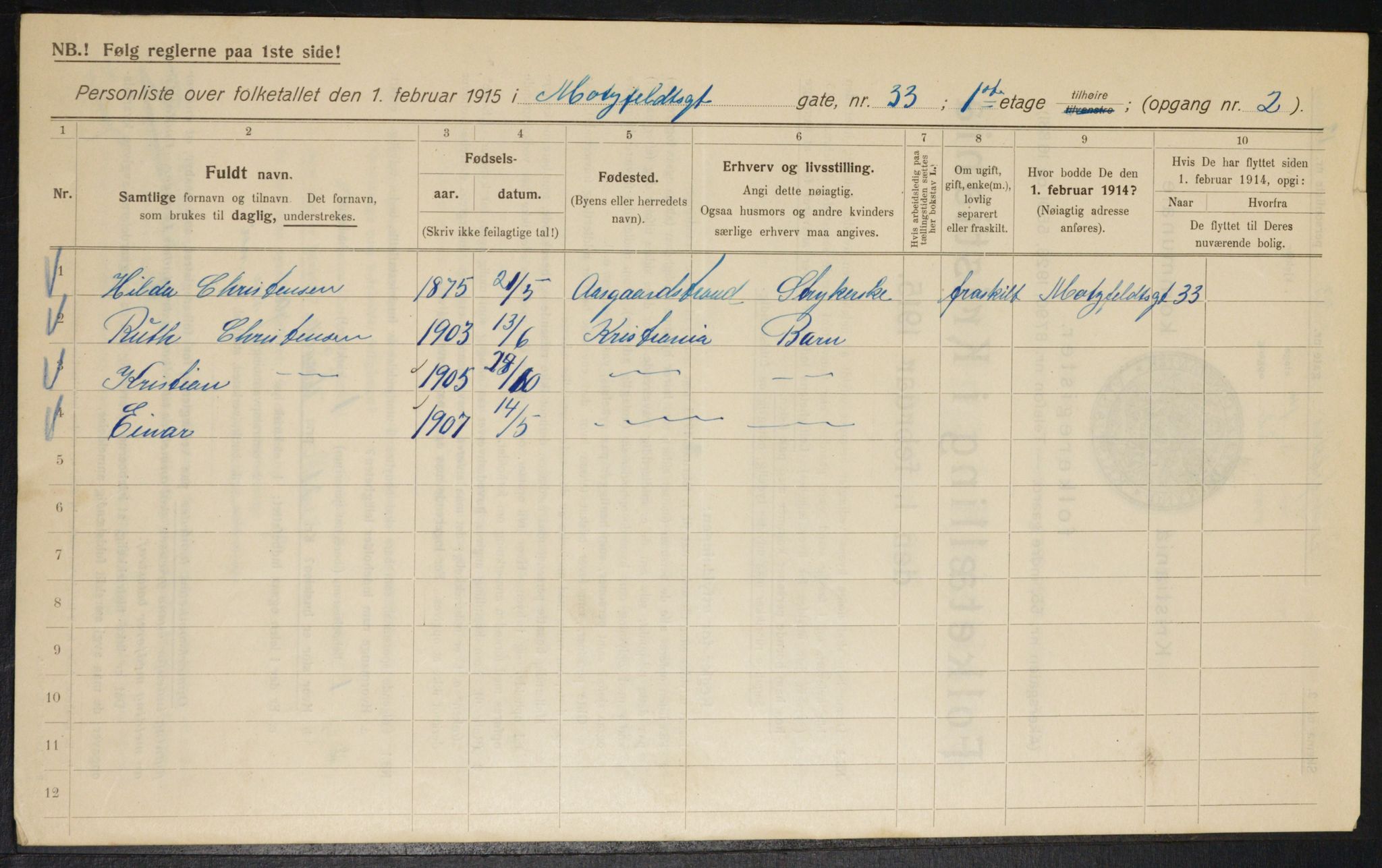 OBA, Kommunal folketelling 1.2.1915 for Kristiania, 1915, s. 66060