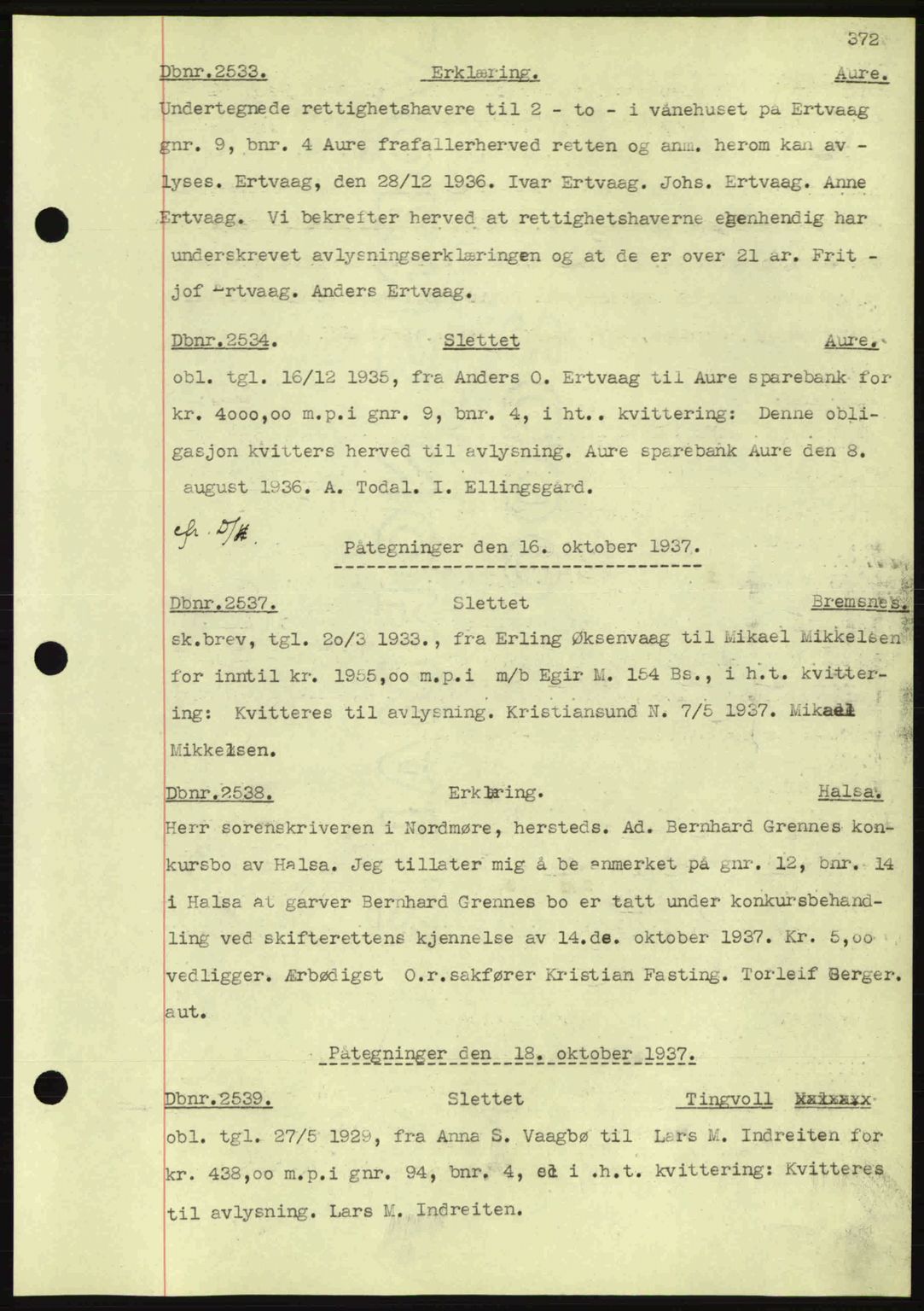 Nordmøre sorenskriveri, SAT/A-4132/1/2/2Ca: Pantebok nr. C80, 1936-1939, Dagboknr: 2533/1937