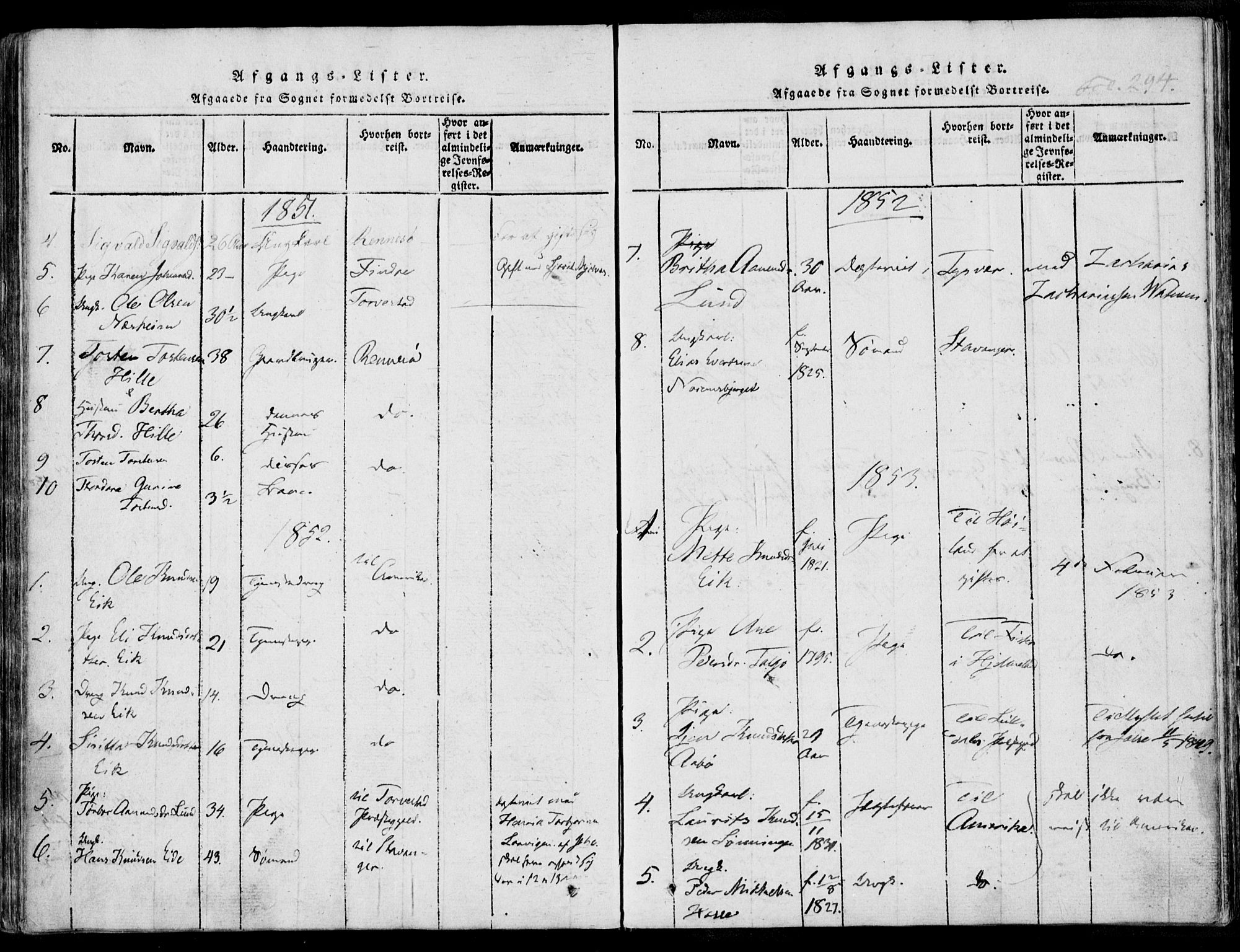 Nedstrand sokneprestkontor, SAST/A-101841/01/IV: Ministerialbok nr. A 7, 1816-1870, s. 294