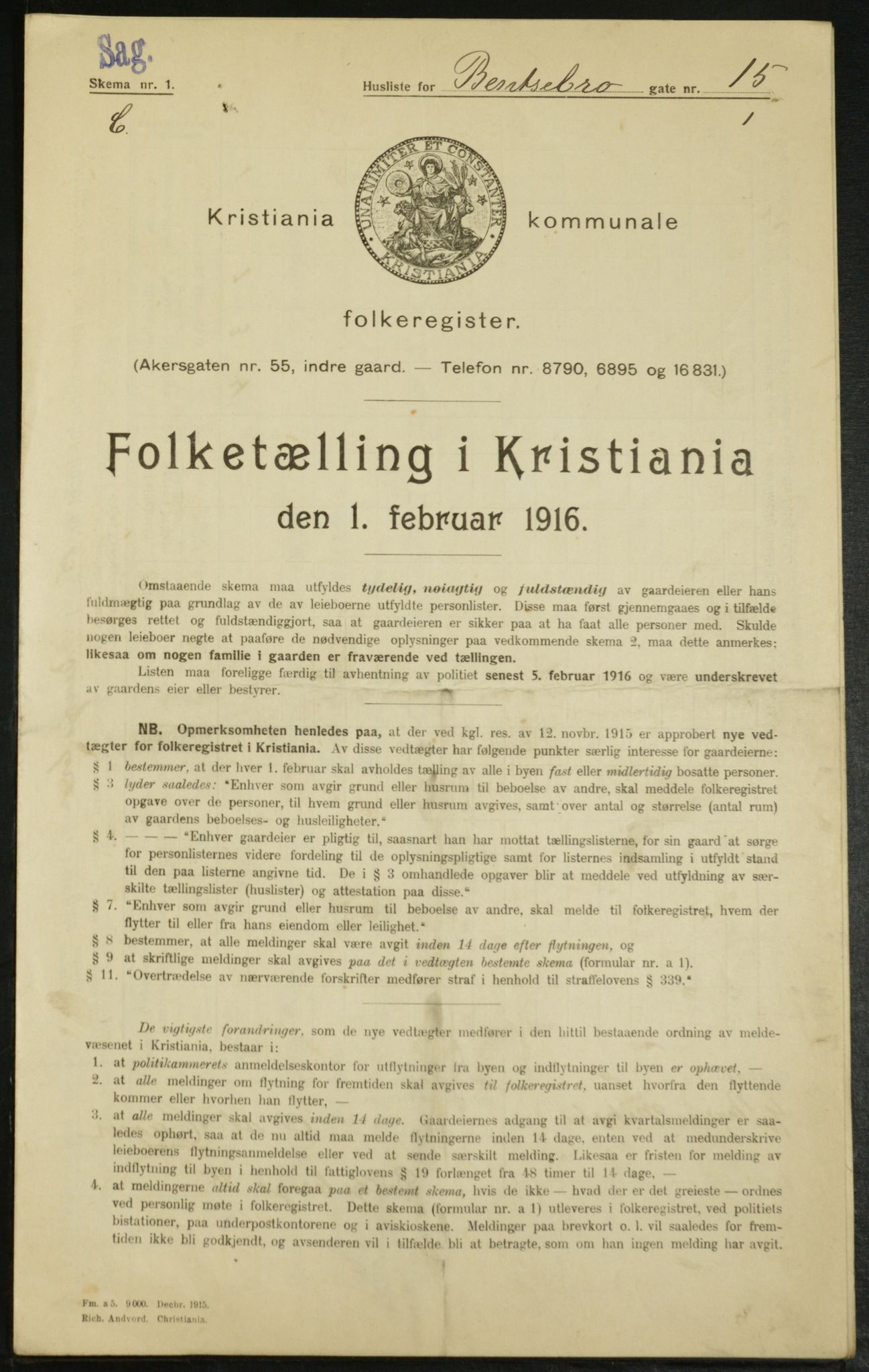 OBA, Kommunal folketelling 1.2.1916 for Kristiania, 1916, s. 3539