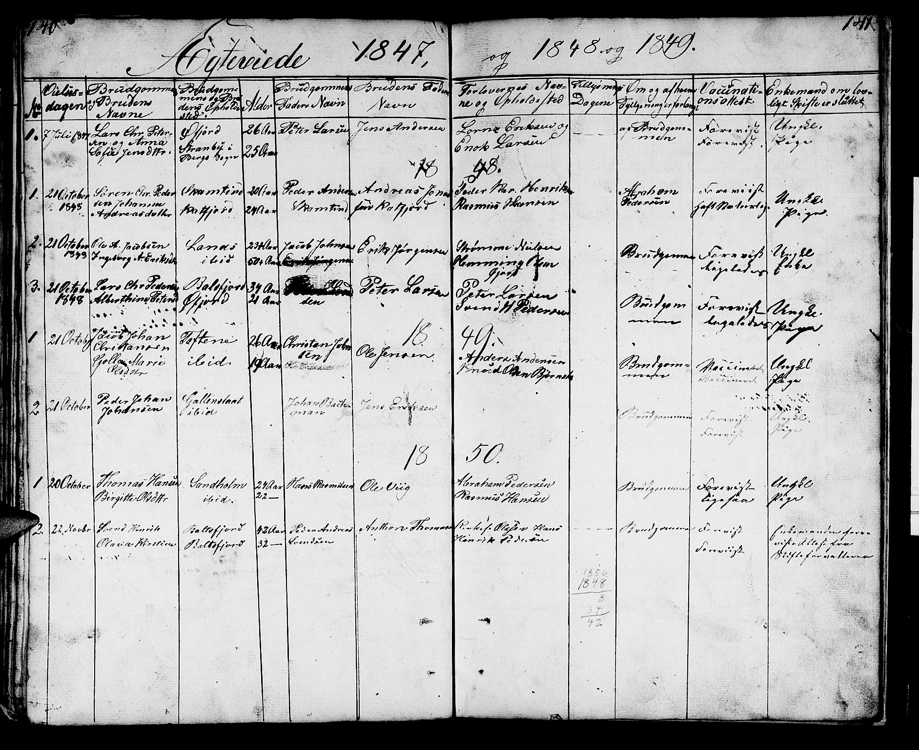 Lenvik sokneprestembete, AV/SATØ-S-1310/H/Ha/Hab/L0018klokker: Klokkerbok nr. 18, 1838-1854, s. 140-141