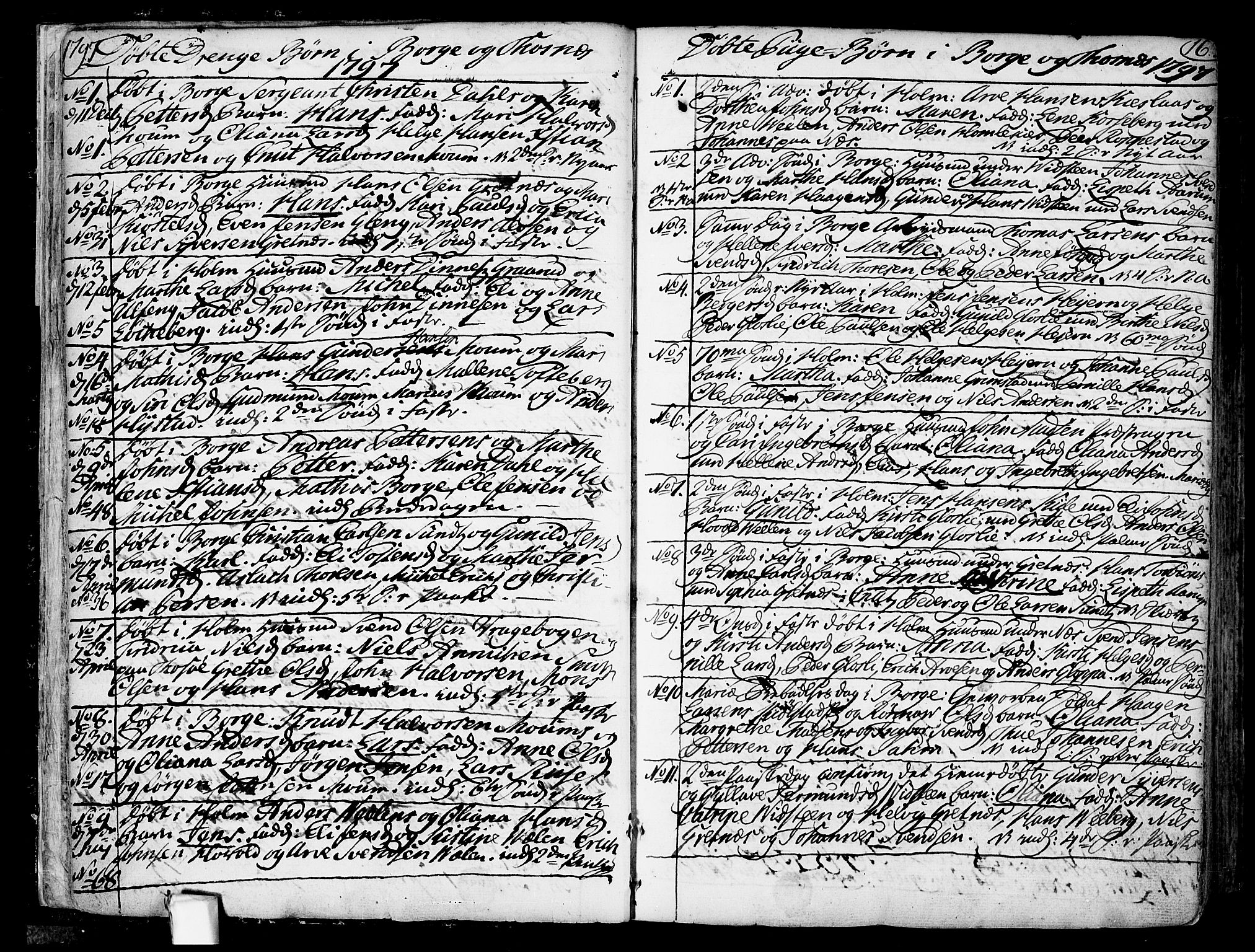 Borge prestekontor Kirkebøker, SAO/A-10903/F/Fa/L0002: Ministerialbok nr. I 2, 1791-1817, s. 16