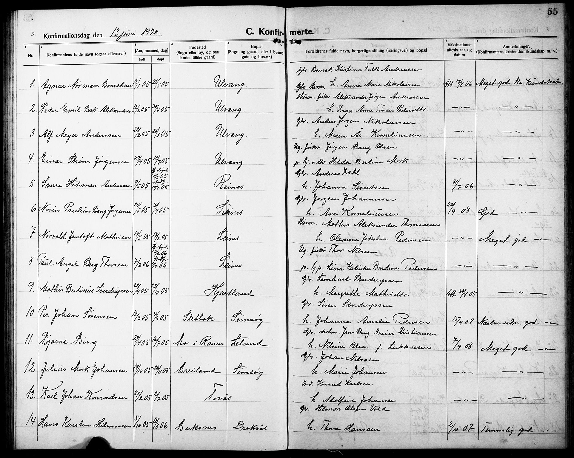 Ministerialprotokoller, klokkerbøker og fødselsregistre - Nordland, AV/SAT-A-1459/832/L0495: Klokkerbok nr. 832C02, 1920-1932, s. 55